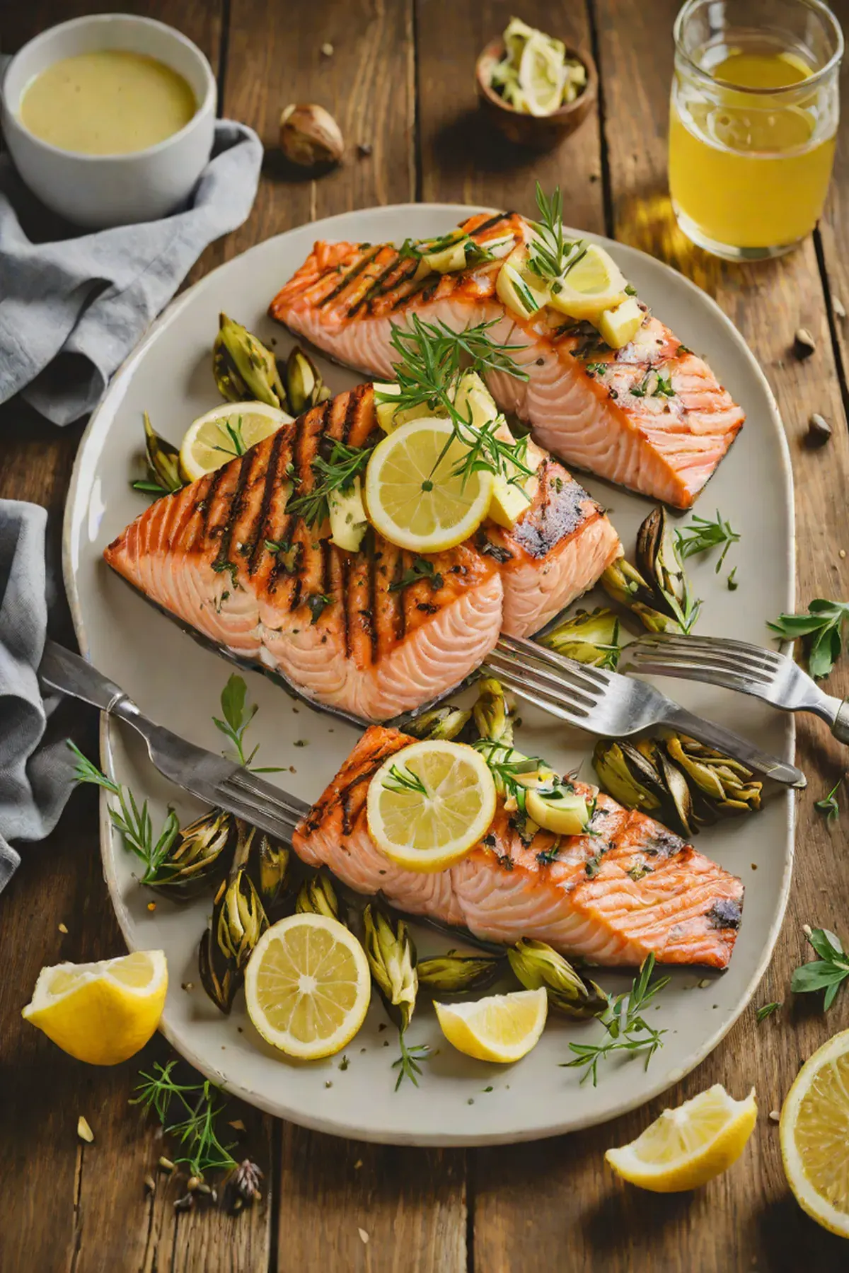 Grilled Salmon with Artichoke and Lemon Butter