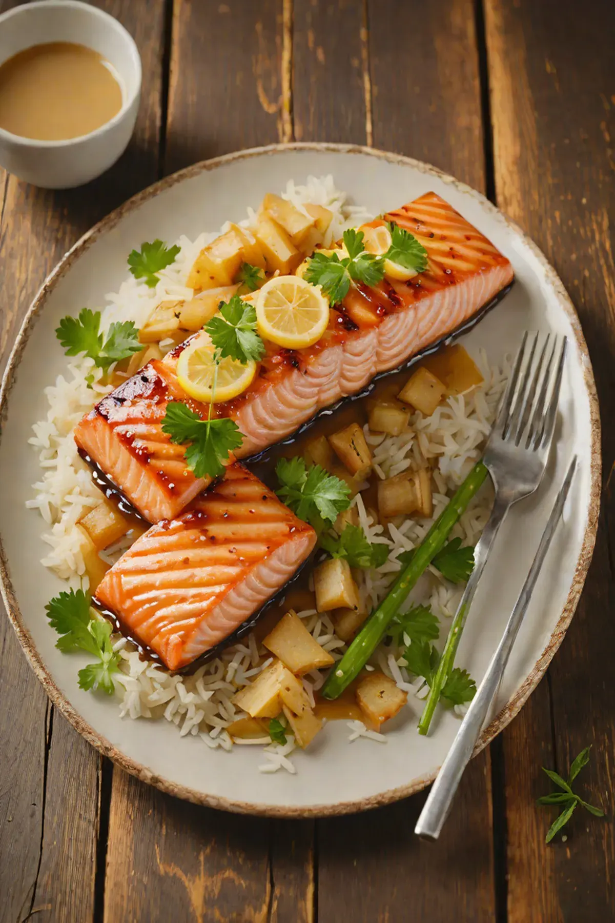 Grilled Salmon with Bamboo Shoot and Miso Glaze