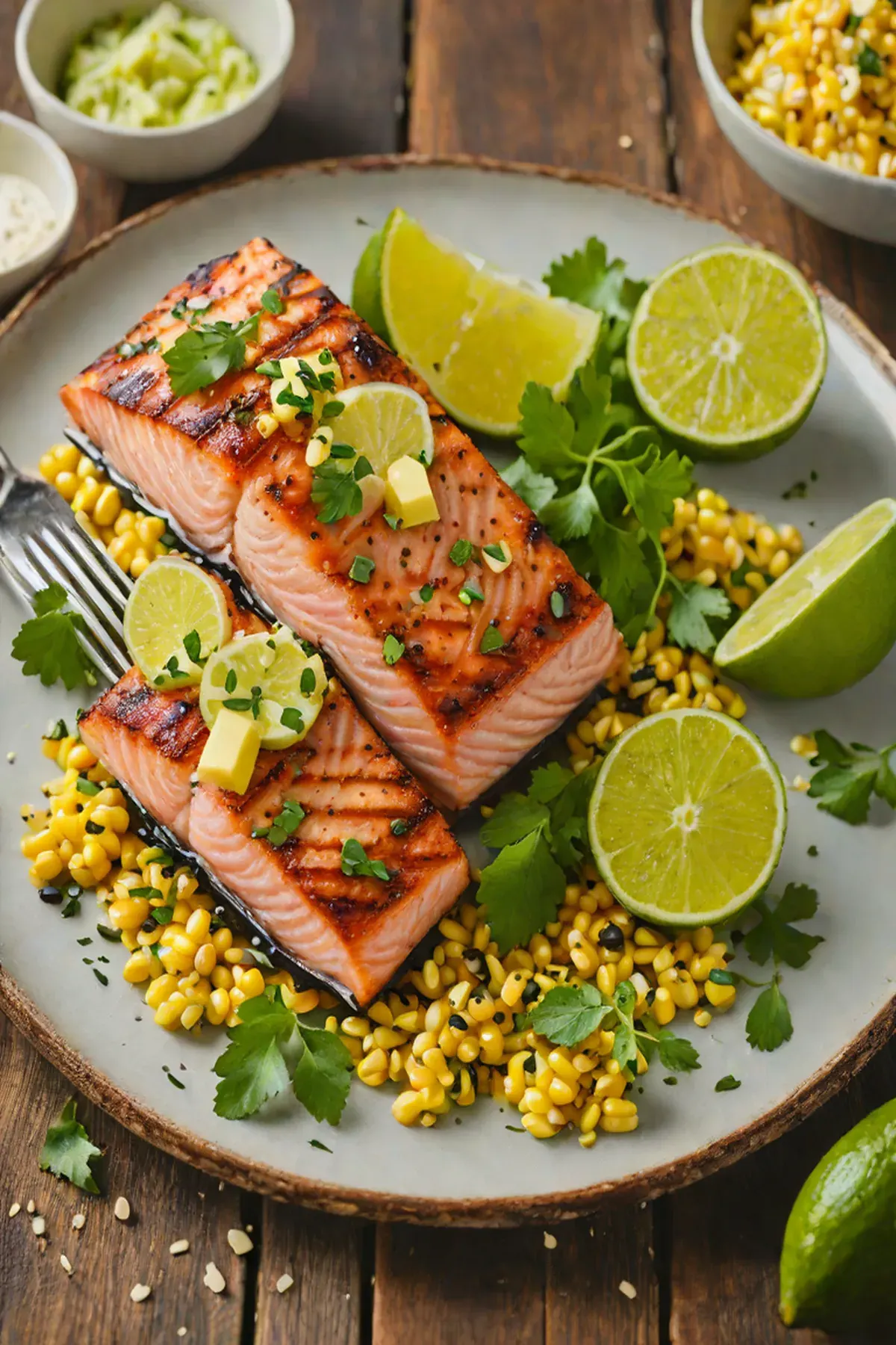 Grilled Salmon with Charred Corn and Lime Butter