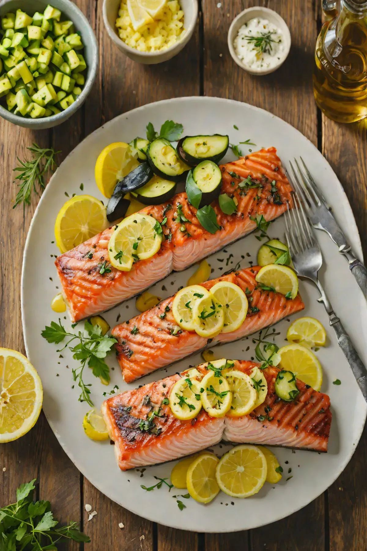 Grilled Salmon with Courgette and Lemon Herb Butter