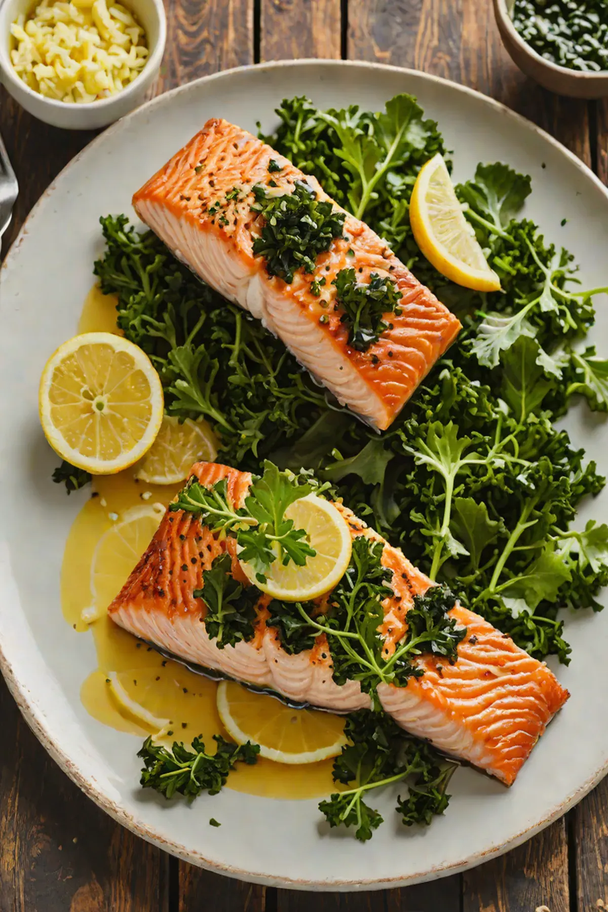 Grilled Salmon with Crispy Kale and Lemon Butter