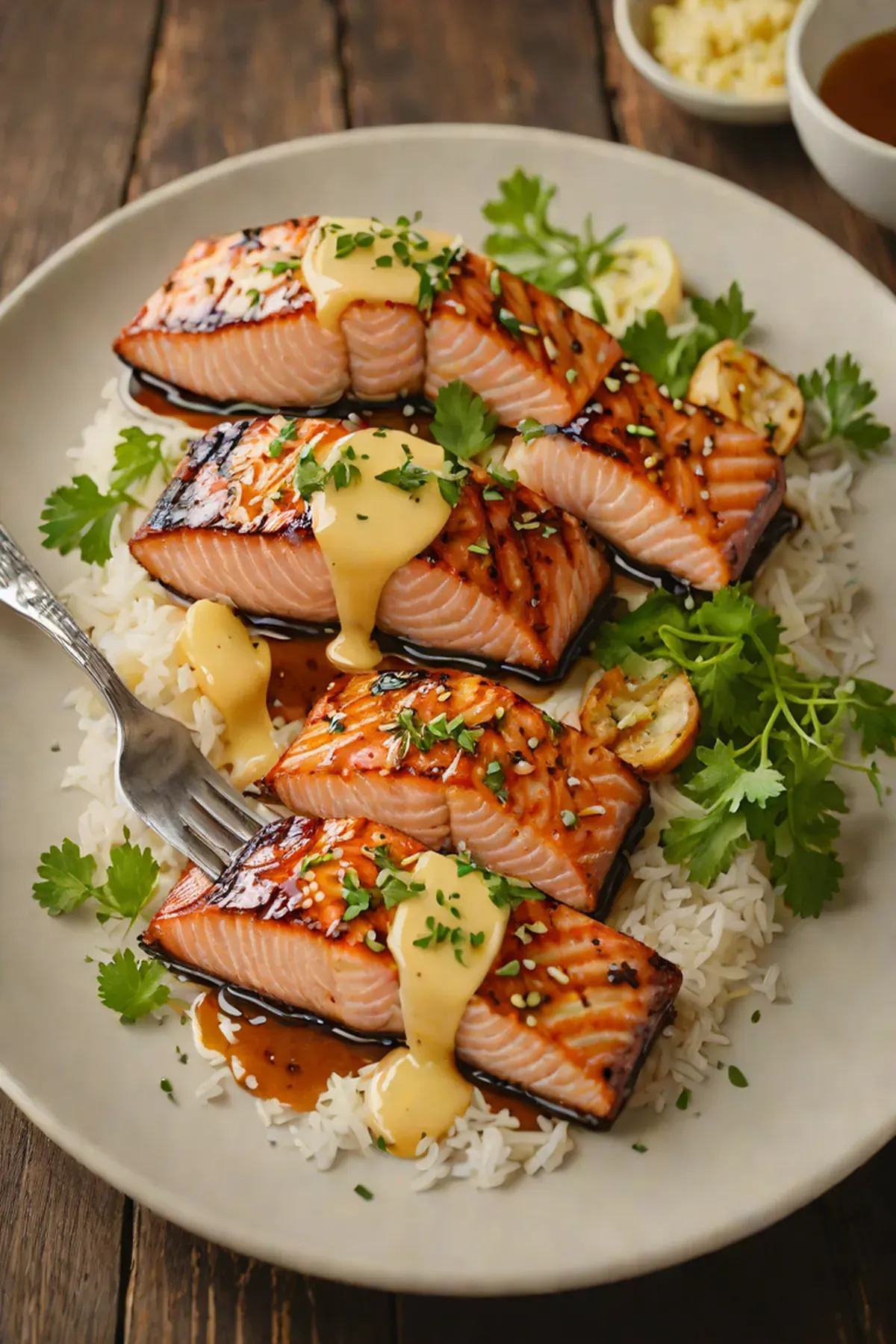 Grilled Salmon with Daikon and Miso Glaze