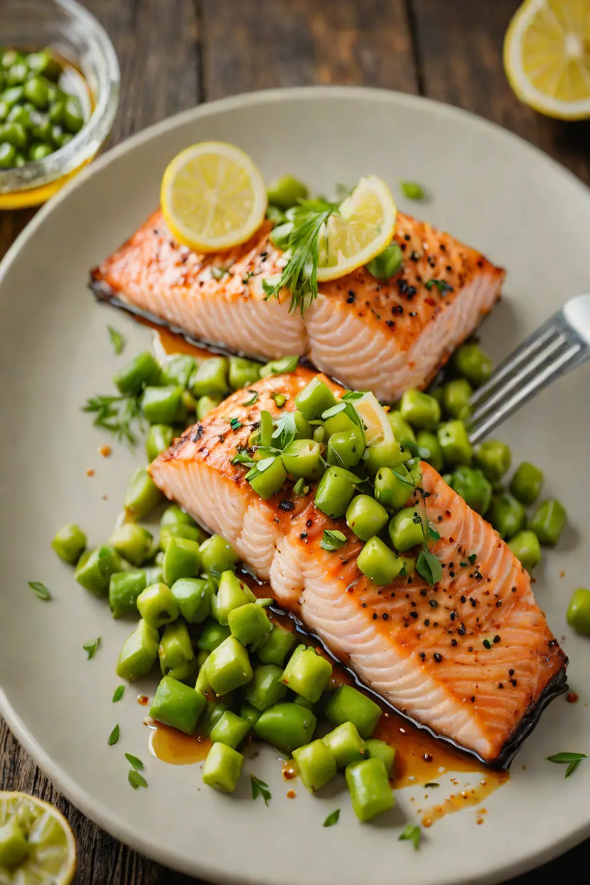 Grilled Salmon with Edamame