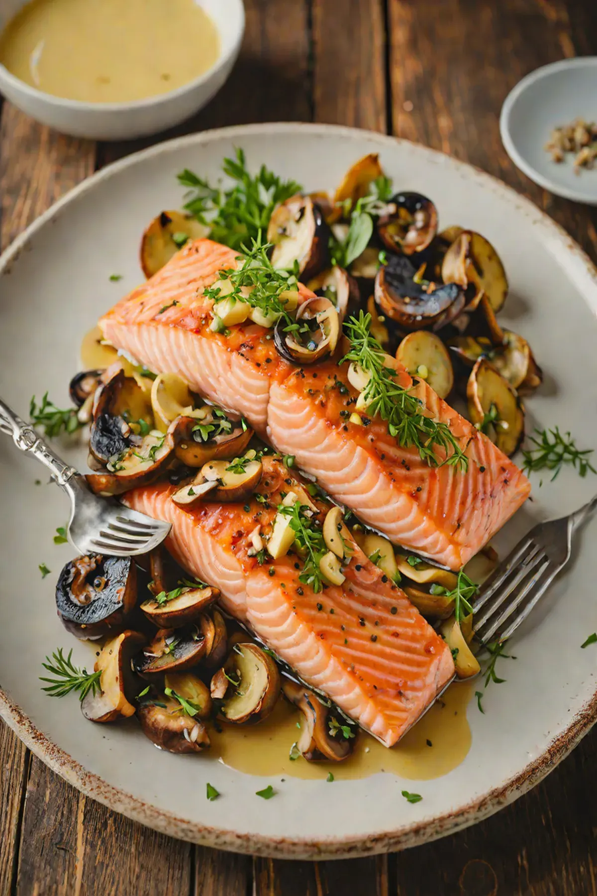 Grilled Salmon with Garlic Butter Mushrooms