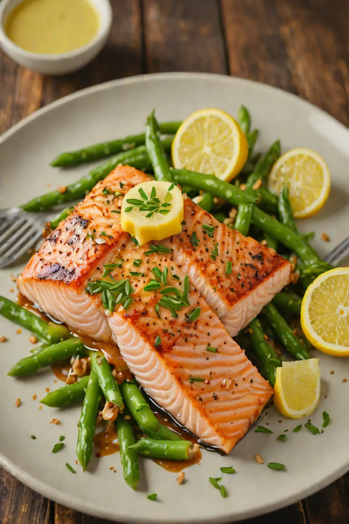 Grilled Salmon with Green Bean and Lemon Butter