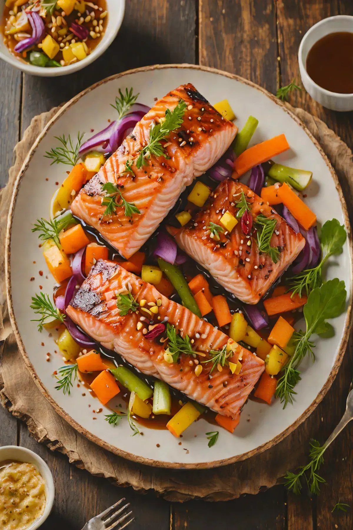 Grilled Salmon with Honey-Glazed Rainbow Carrots