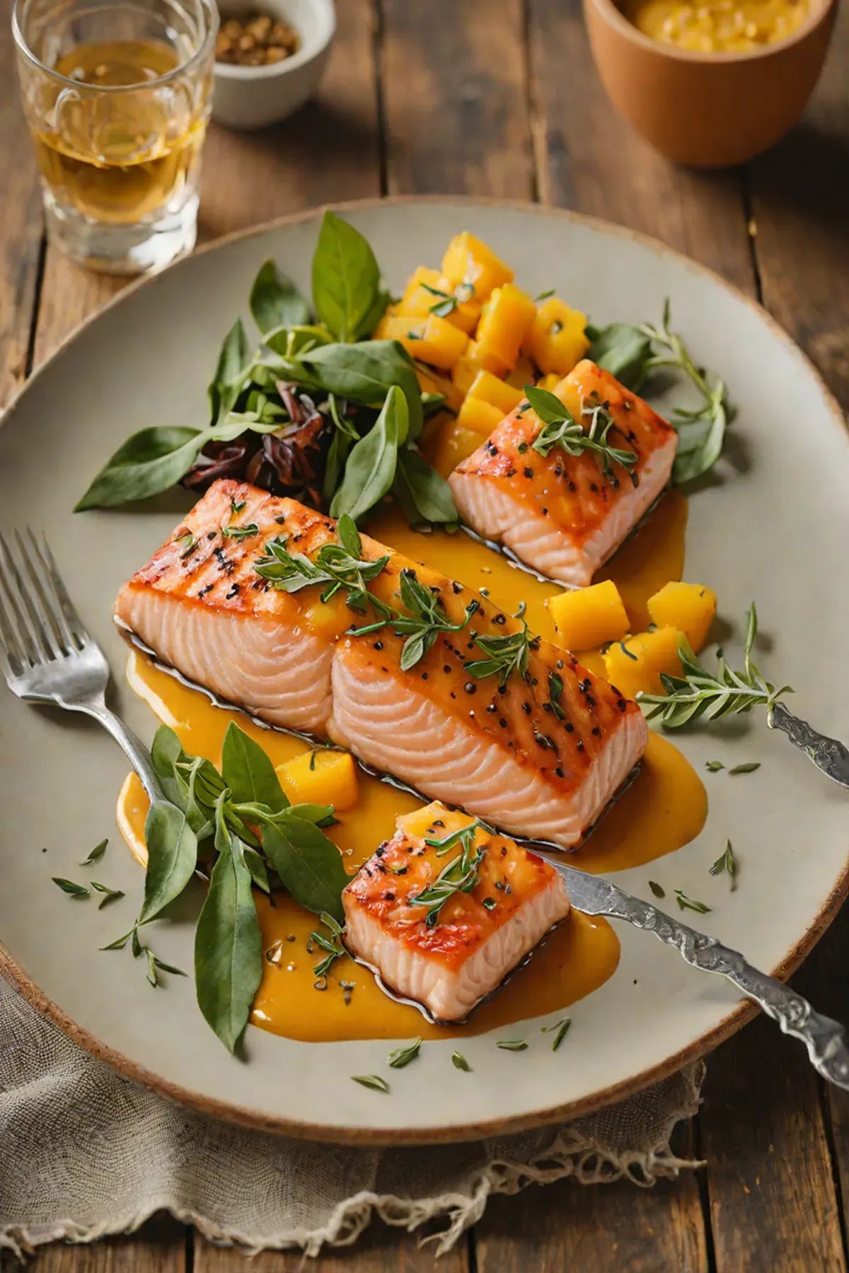 Grilled Salmon with Pumpkin Puree and Sage Brown Butter