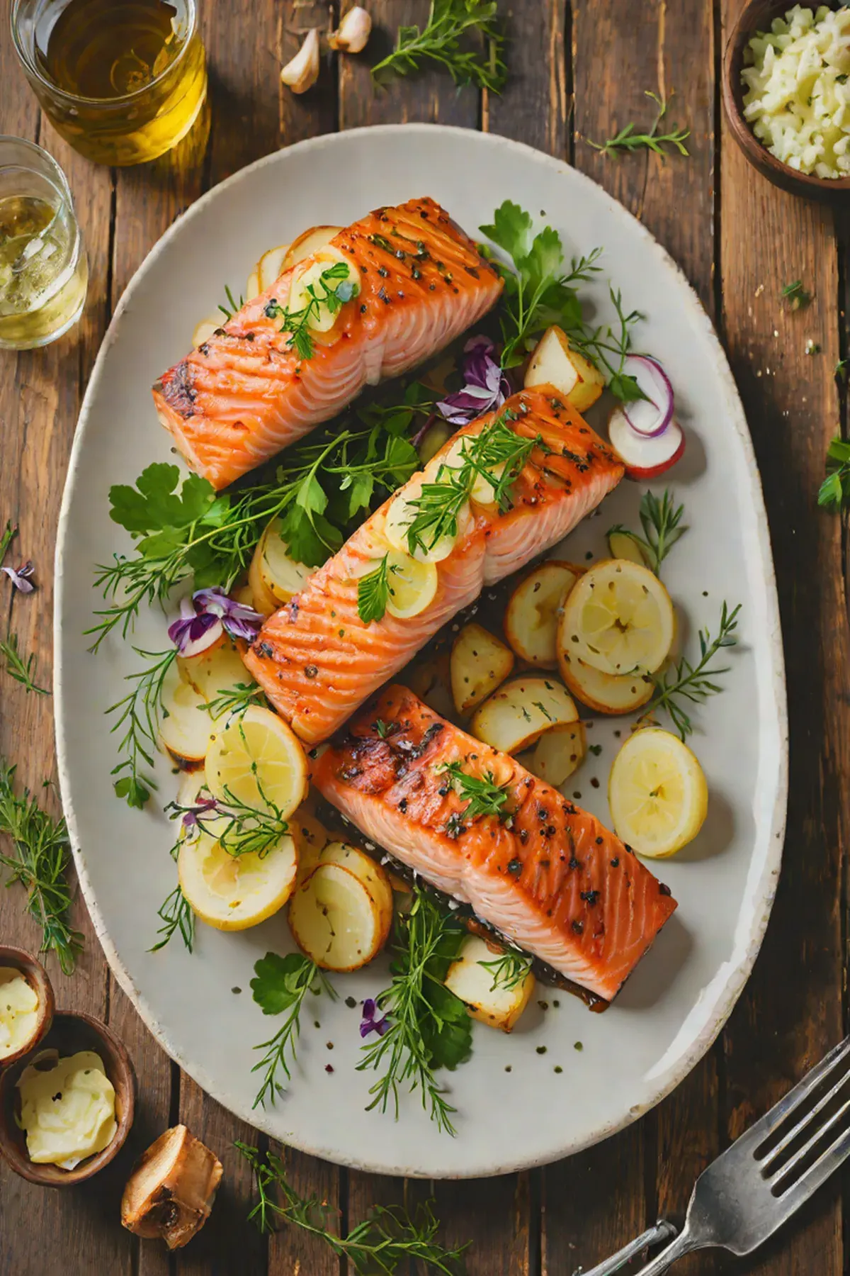 Grilled Salmon with Roasted Turnip and Herb Butter