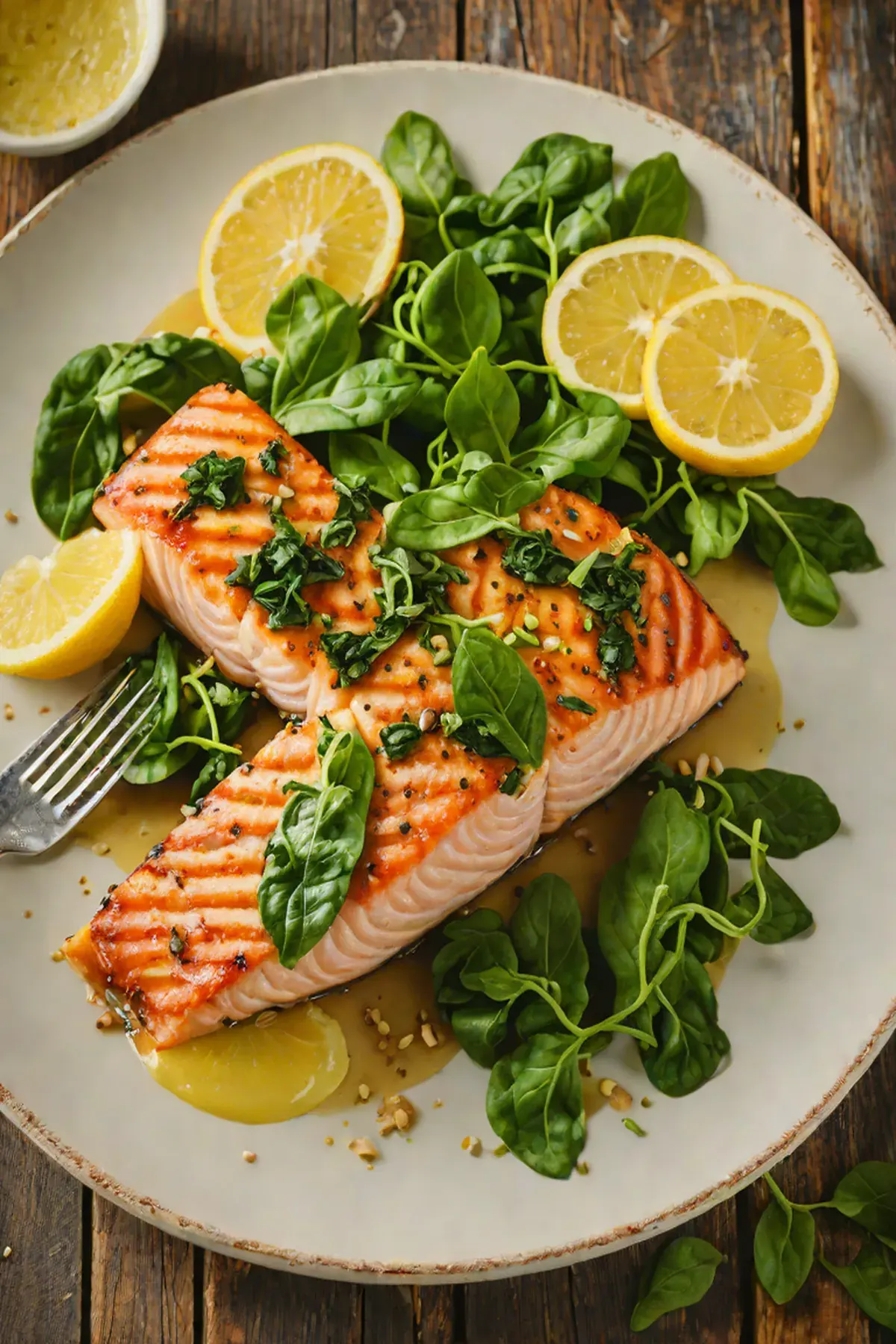 Grilled Salmon with Spinach