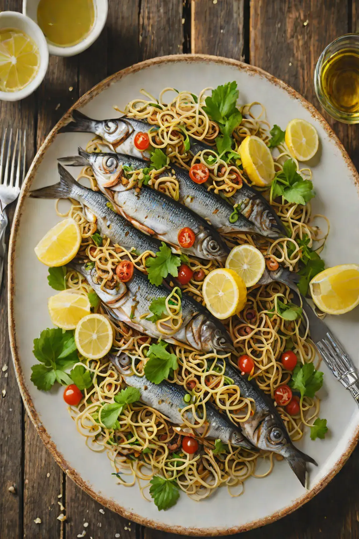 Grilled Sardines with Bean Sprout Salad