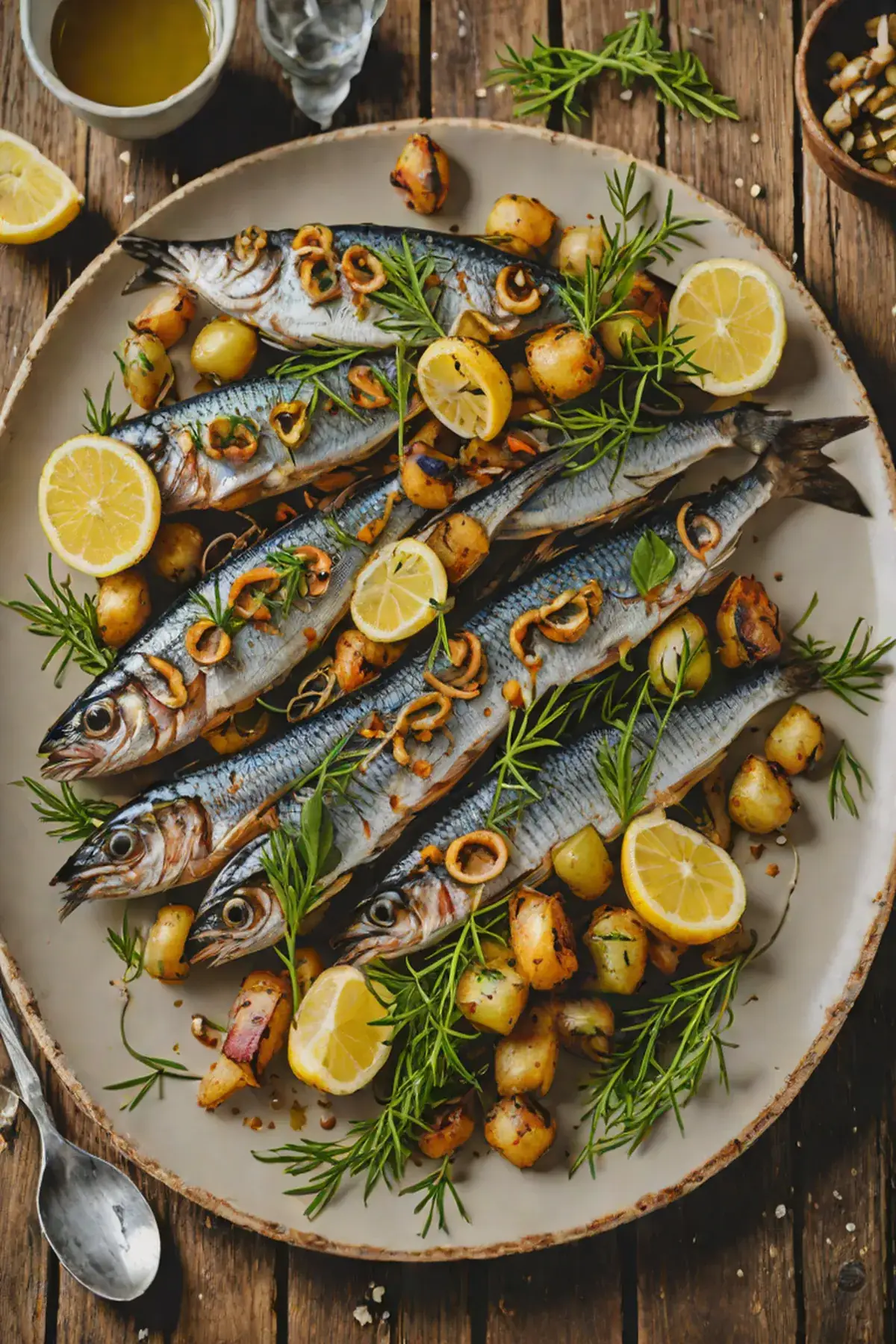 Grilled Sardines with Crispy Herb Potatoes