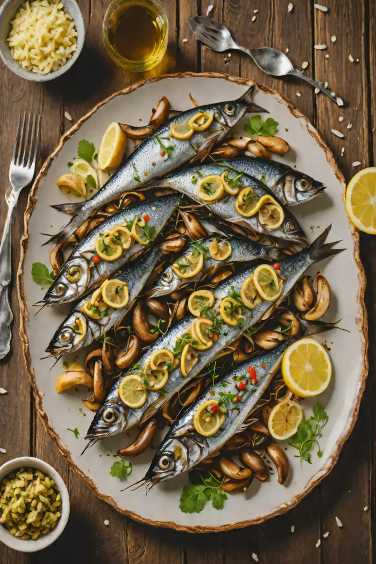 Grilled Sardines with Mushroom and Garlic Butter
