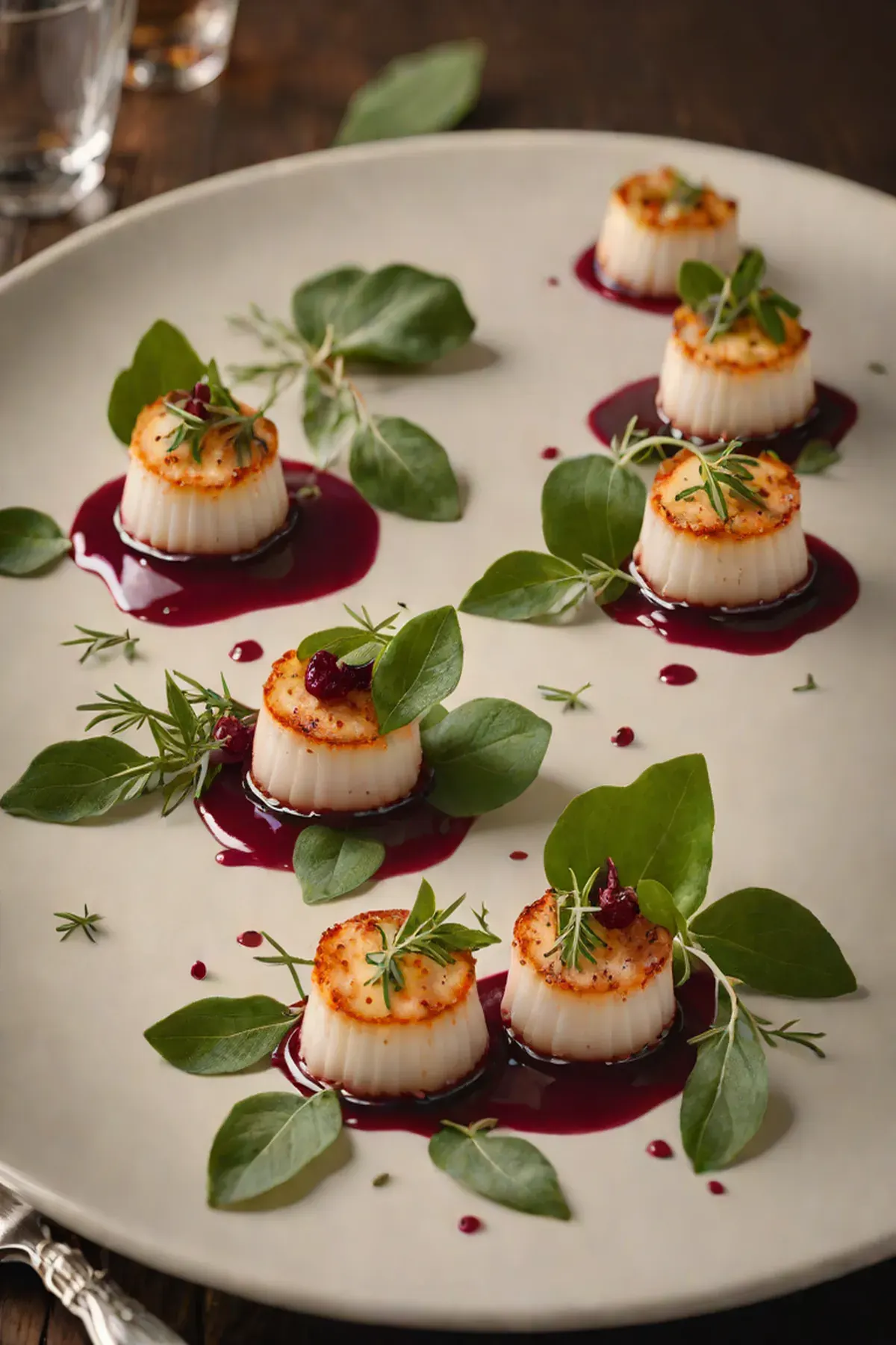 Grilled Scallops with Beetroot Purée and Crispy Sage
