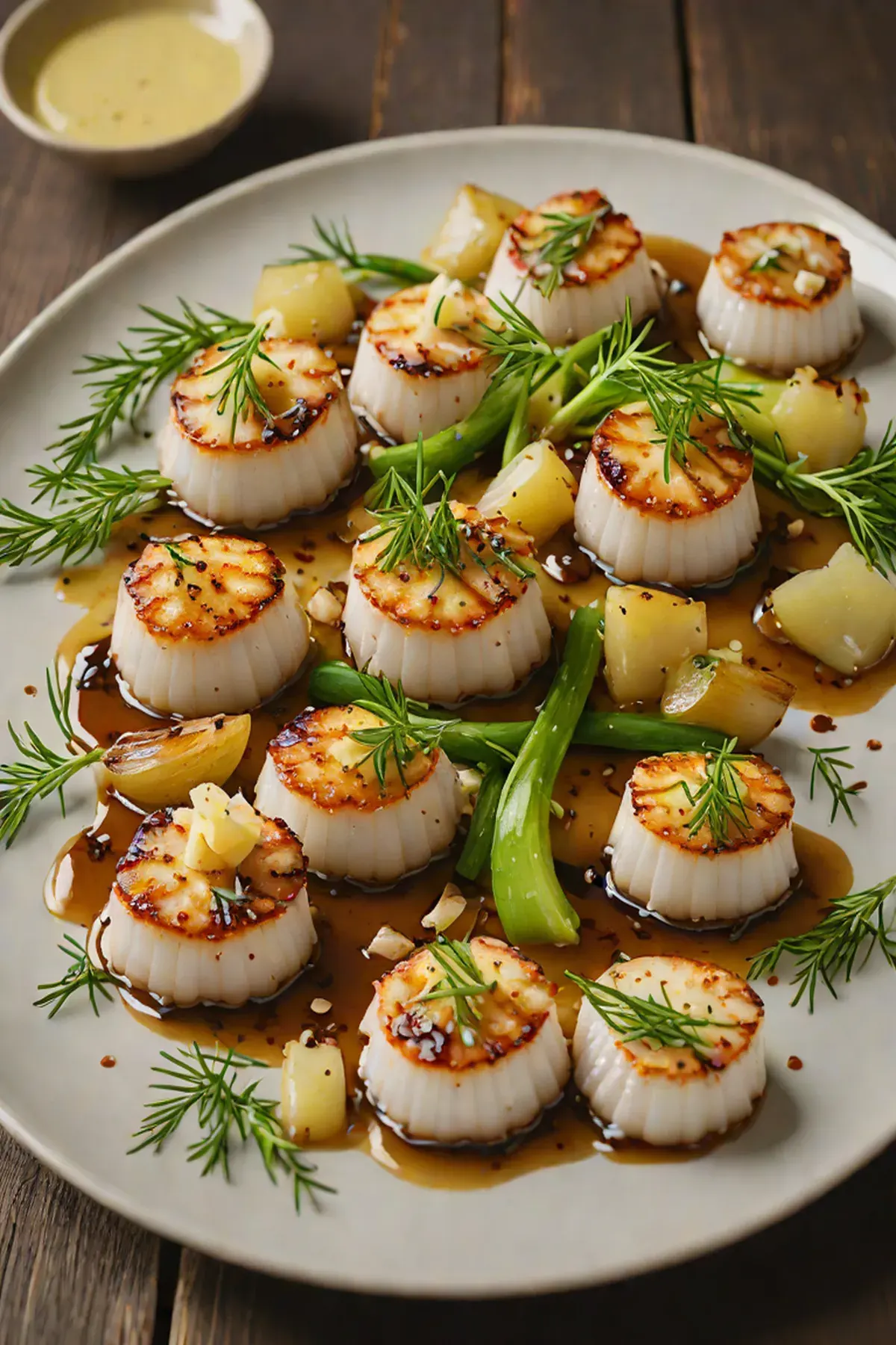 Grilled Scallops with Caramelized Leek and Brown Butter