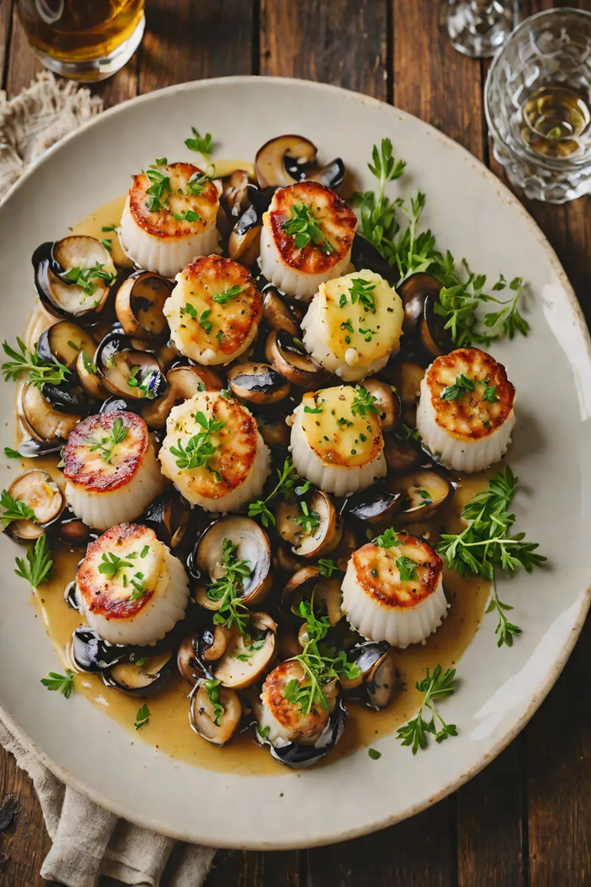 Grilled Scallops with Mushroom and Garlic Butter