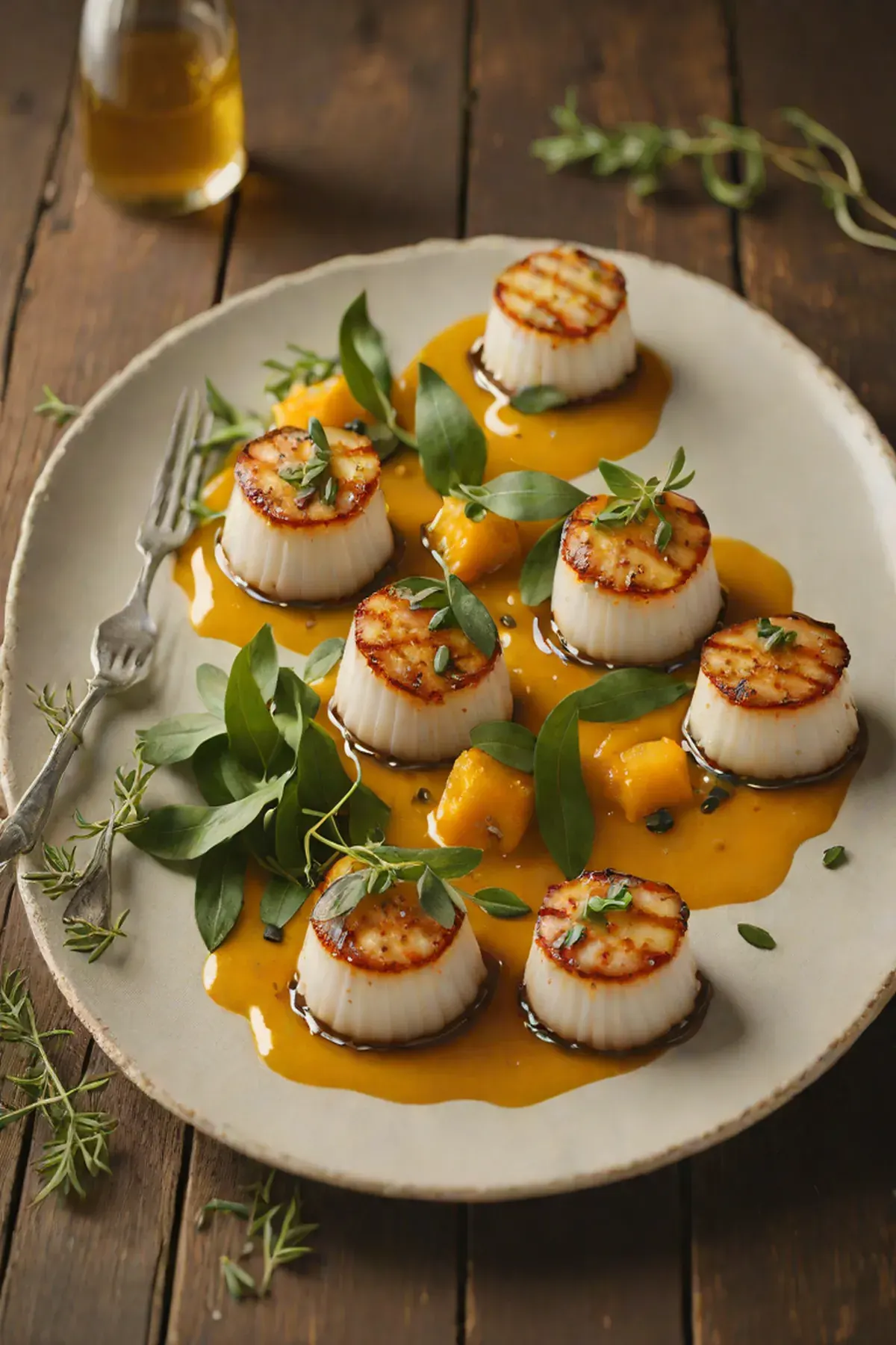 Grilled Scallops with Pumpkin Puree and Sage Brown Butter