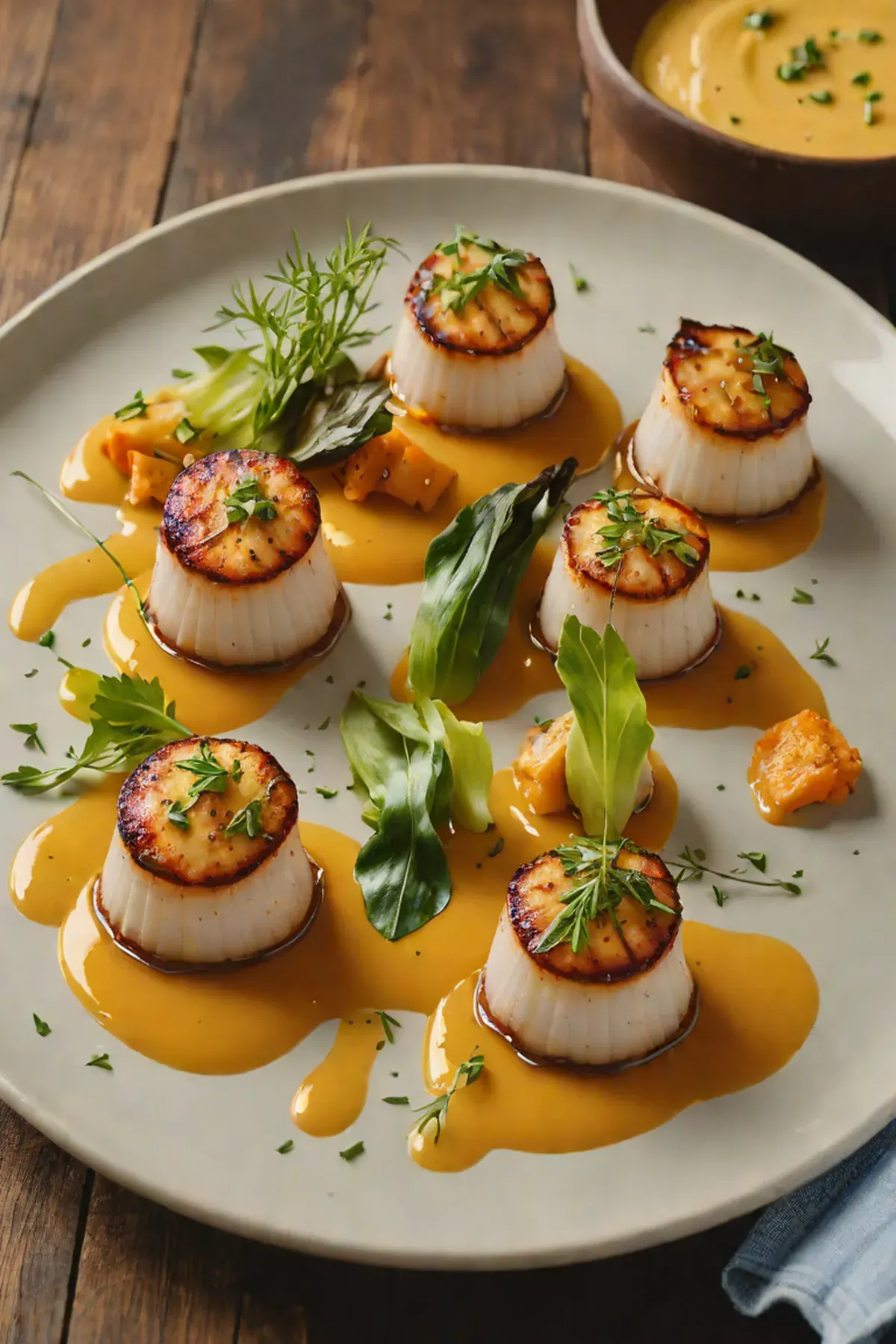 Grilled Scallops with Sweet Potato and Charred Leek Puree