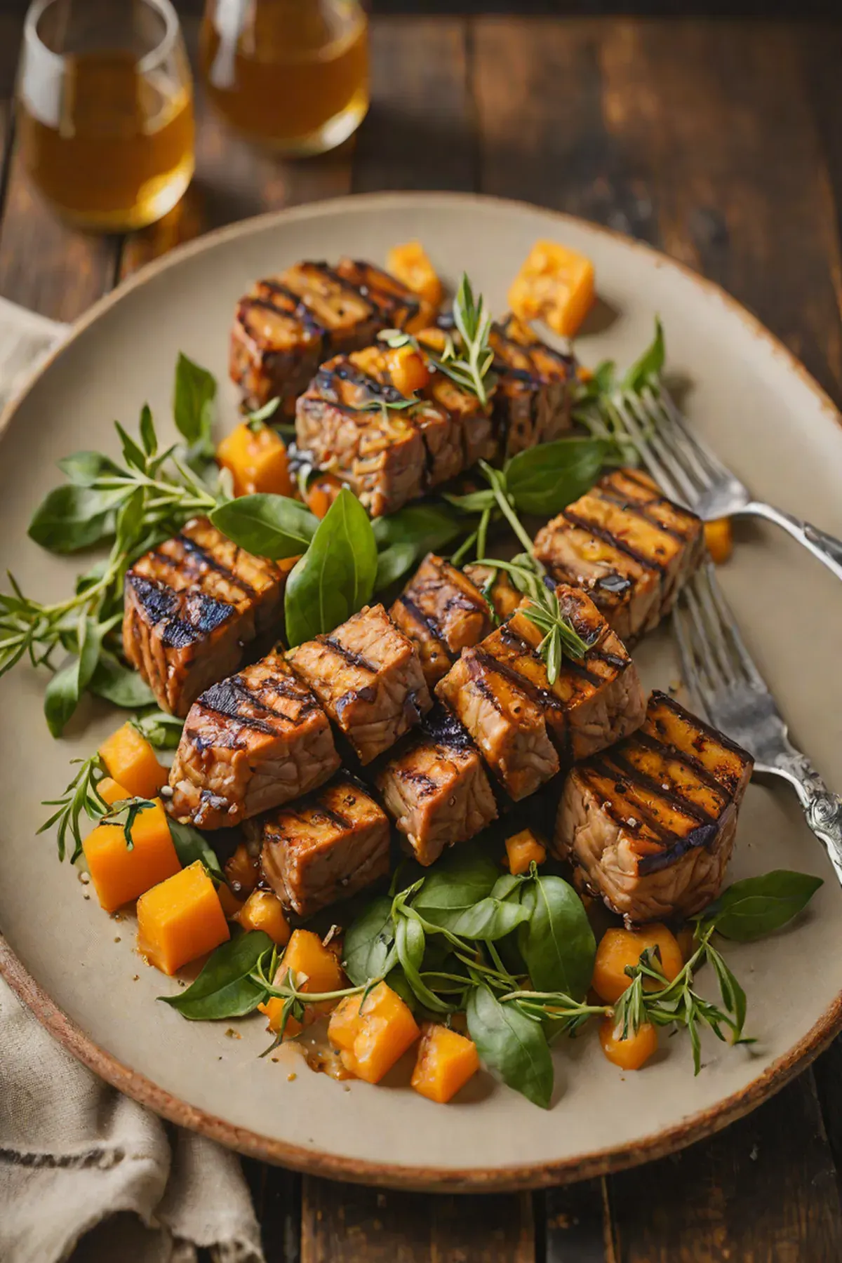 Grilled Seitan with Butternut Squash and Sage Brown Butter
