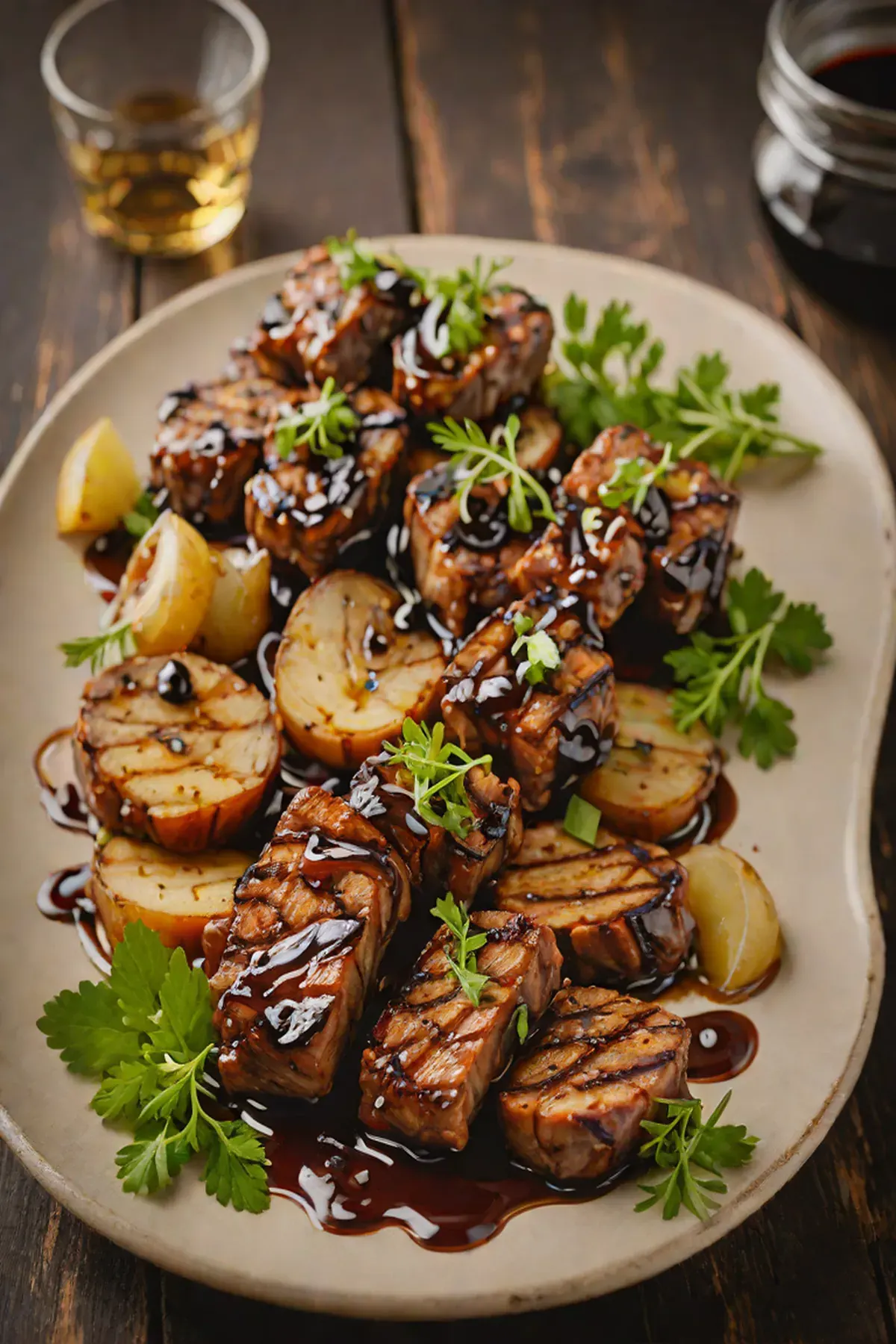 Grilled Seitan with Caramelized Onion and Balsamic Glaze