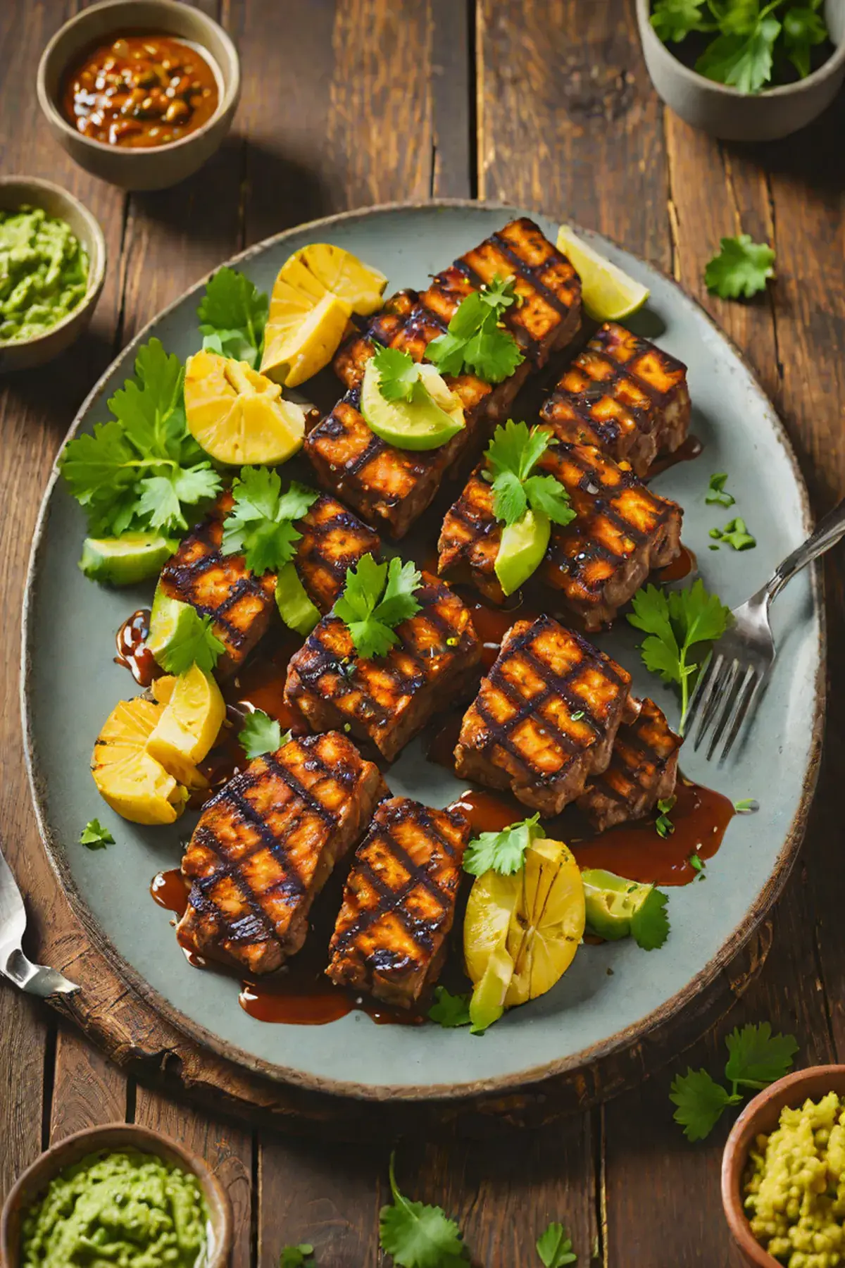 Grilled Seitan with Plantain and Cilantro-Lime Sauce