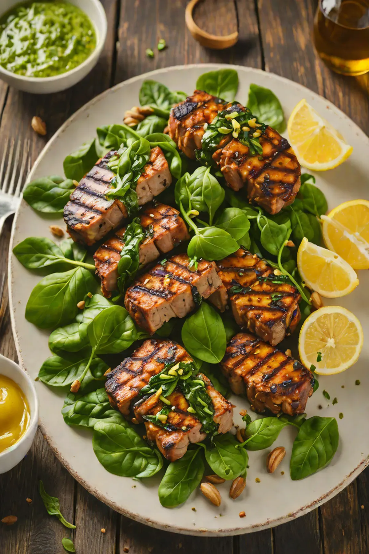 Grilled Seitan with Spinach