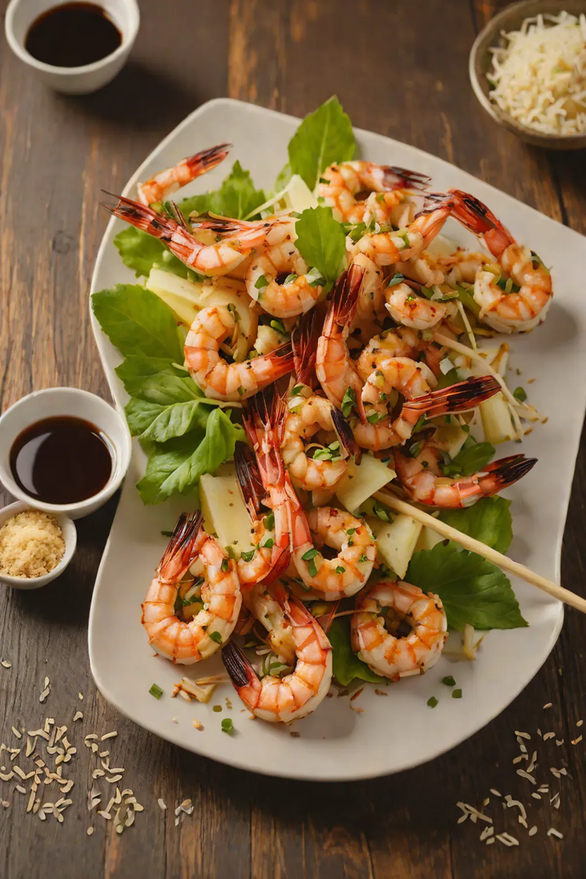 Grilled Shrimp with Bamboo Shoot and Ginger-Soy Glaze