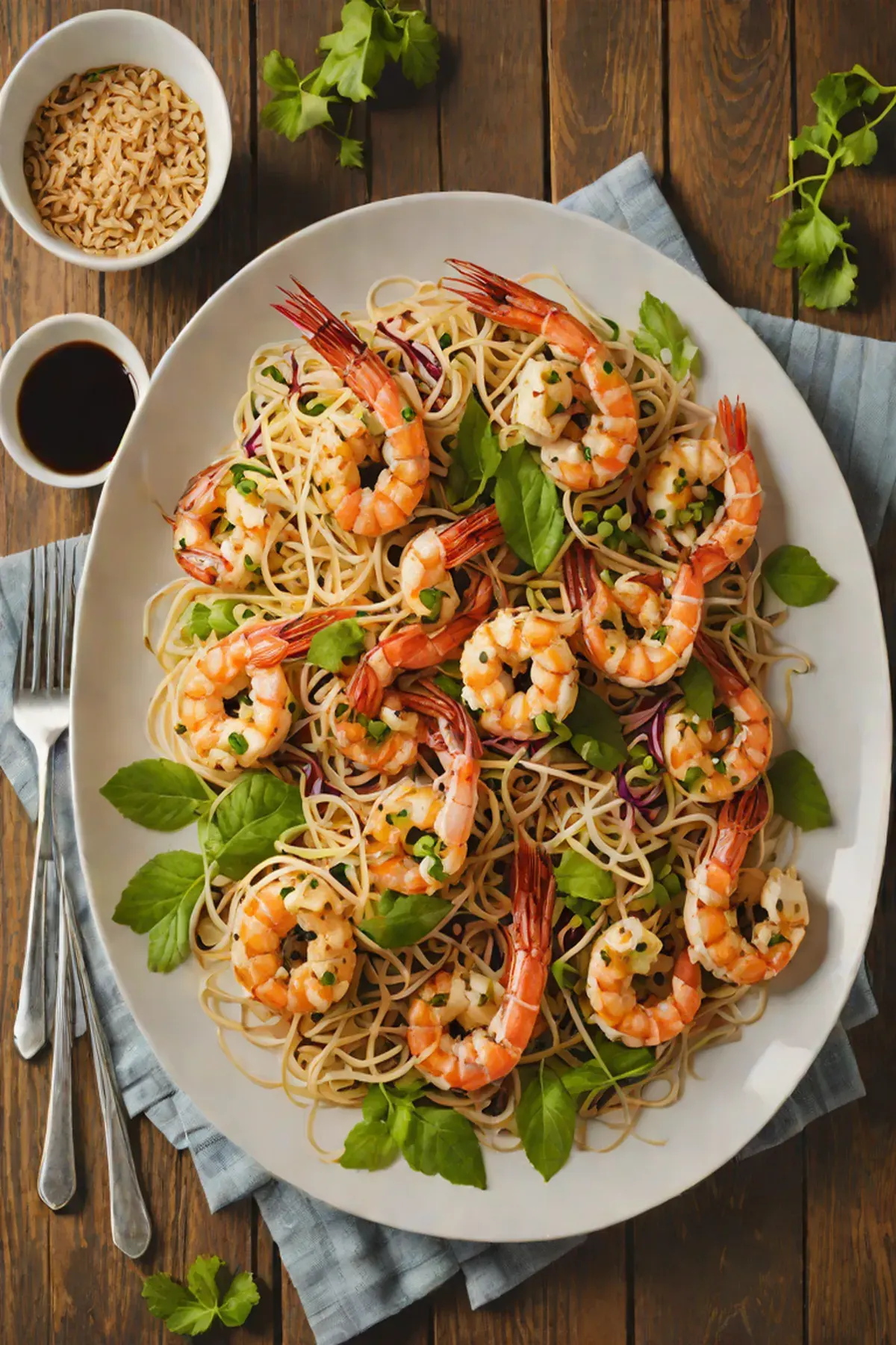 Grilled Shrimp with Bean Sprout Salad and Sesame-Ginger Glaze