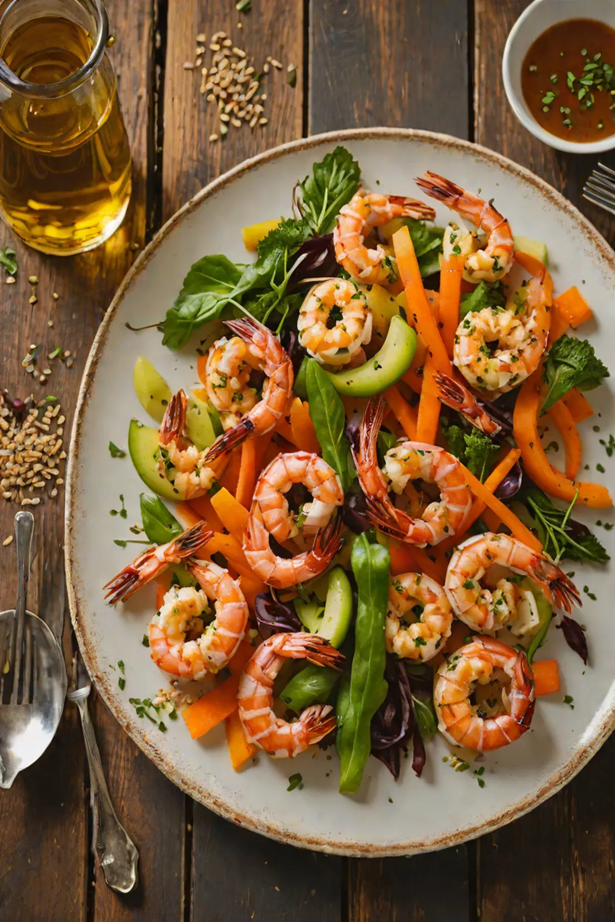Grilled Shrimp with Carrot Glaze and Charred Vegetables