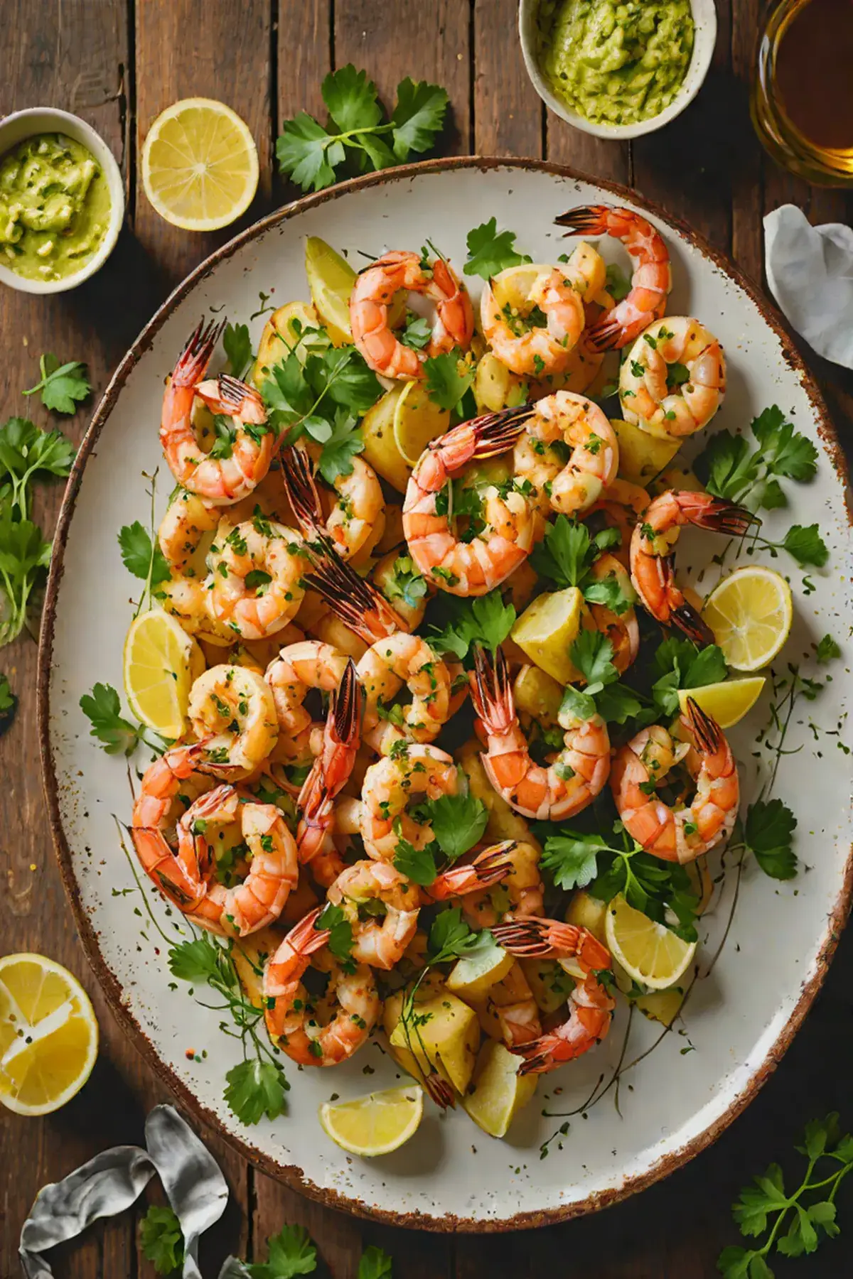 Grilled Shrimp with Crispy Potato Skewers and Garlic Herb Butter
