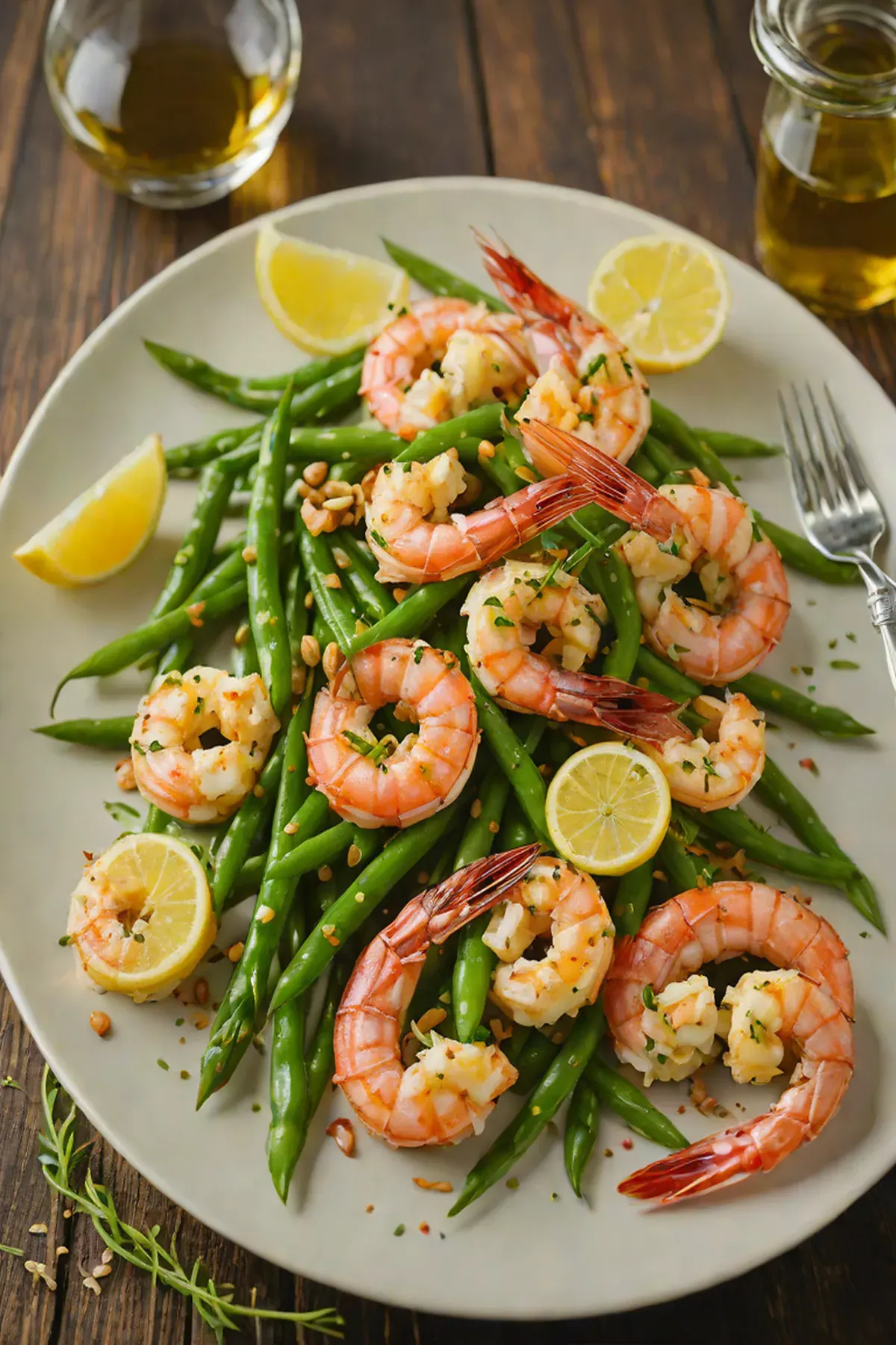 Grilled Shrimp with Green Bean and Garlic Butter