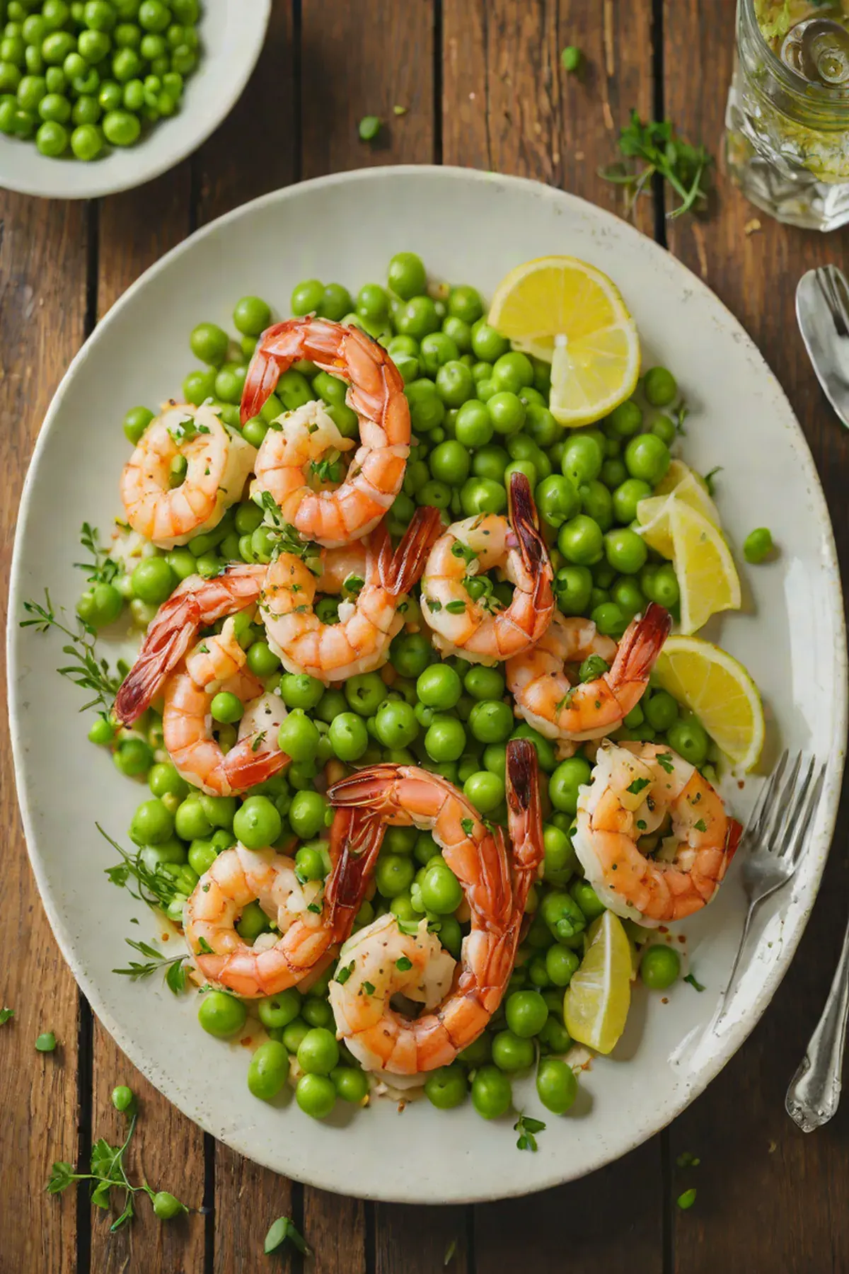 Grilled Shrimp with Pea and Garlic Butter Sauce