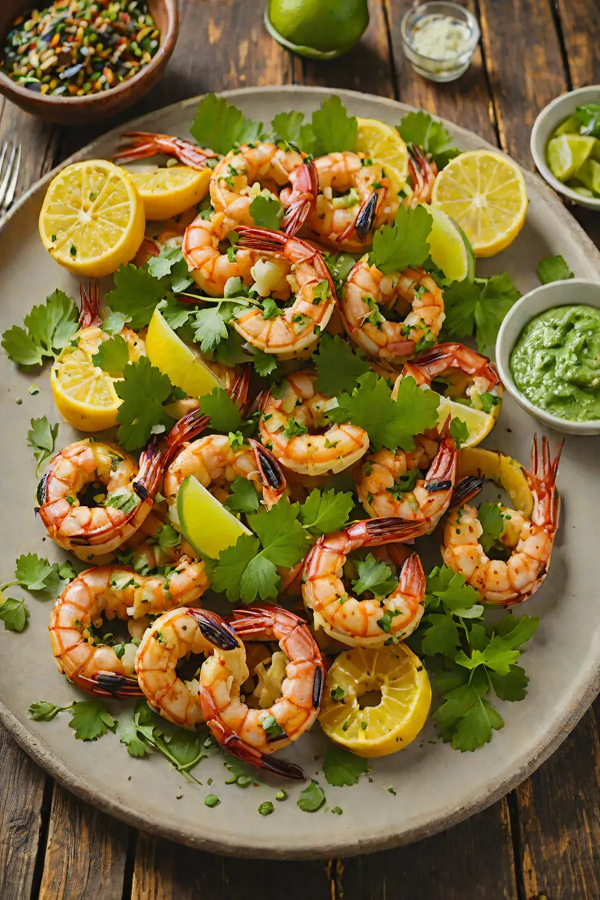 Grilled Shrimp with Plantain and Cilantro-Lime Glaze