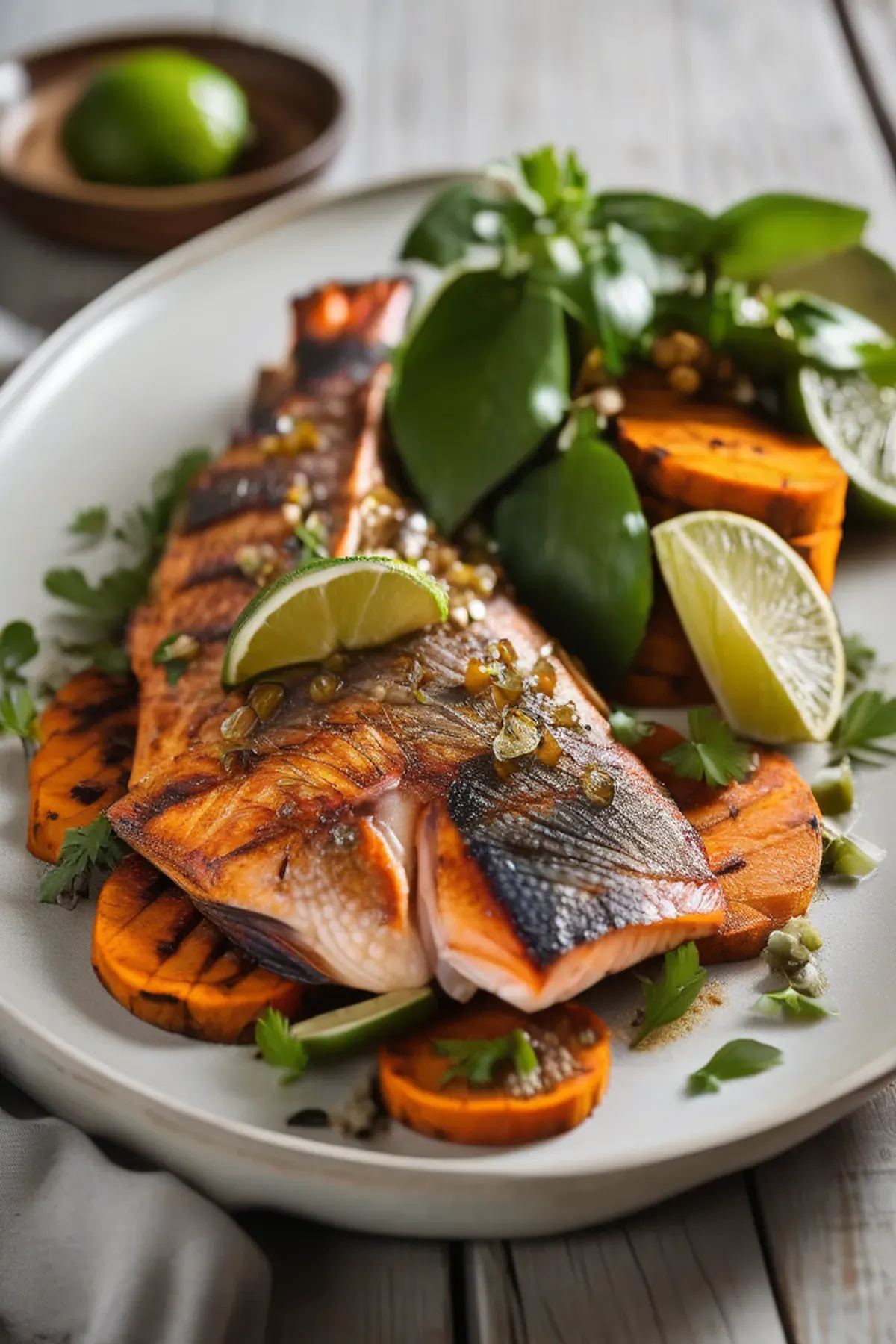 Grilled Snapper with Sweet Potato and Charred Lime