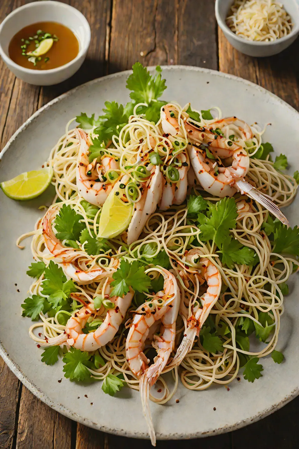 Grilled Squid with Bean Sprout Salad and Garlic-Ginger Drizzle