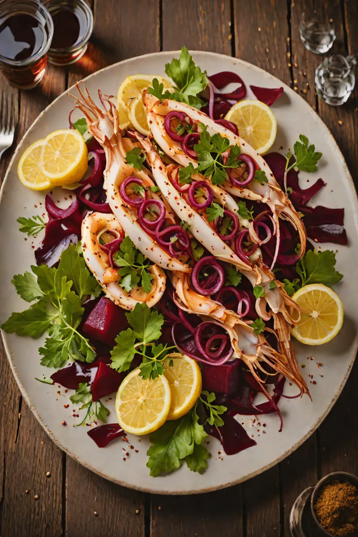 Grilled Squid with Beetroot