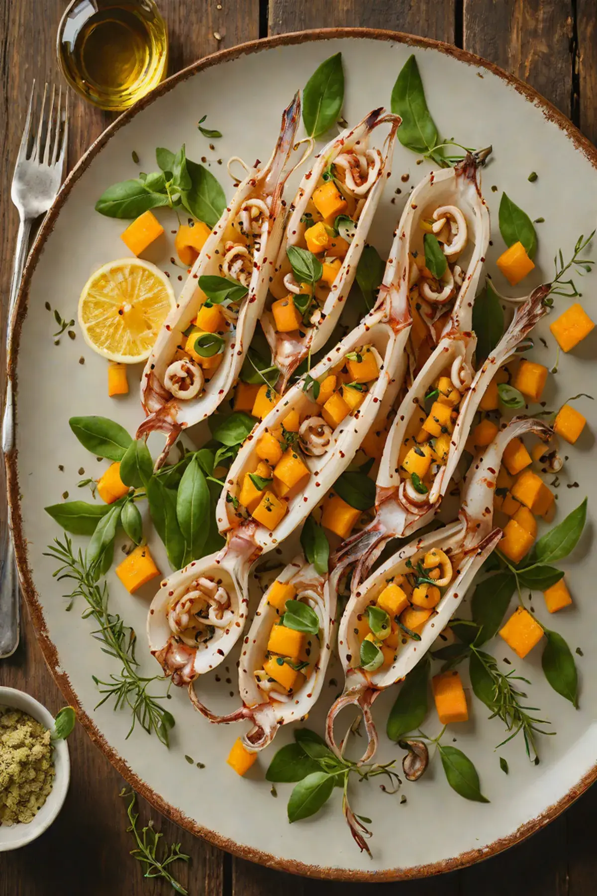 Grilled Squid with Butternut Squash and Sage Brown Butter