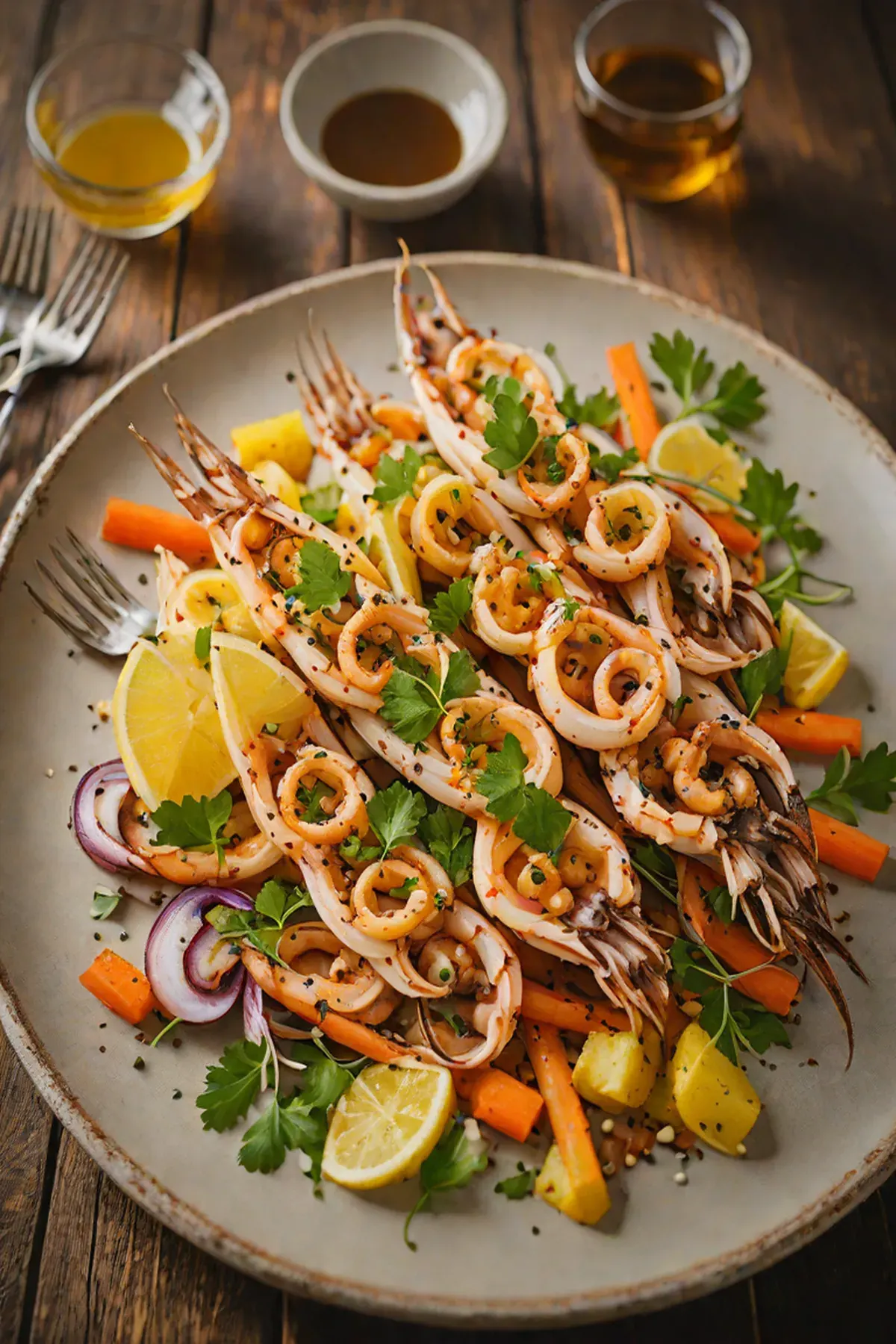 Grilled Squid with Carrot and Garlic Butter
