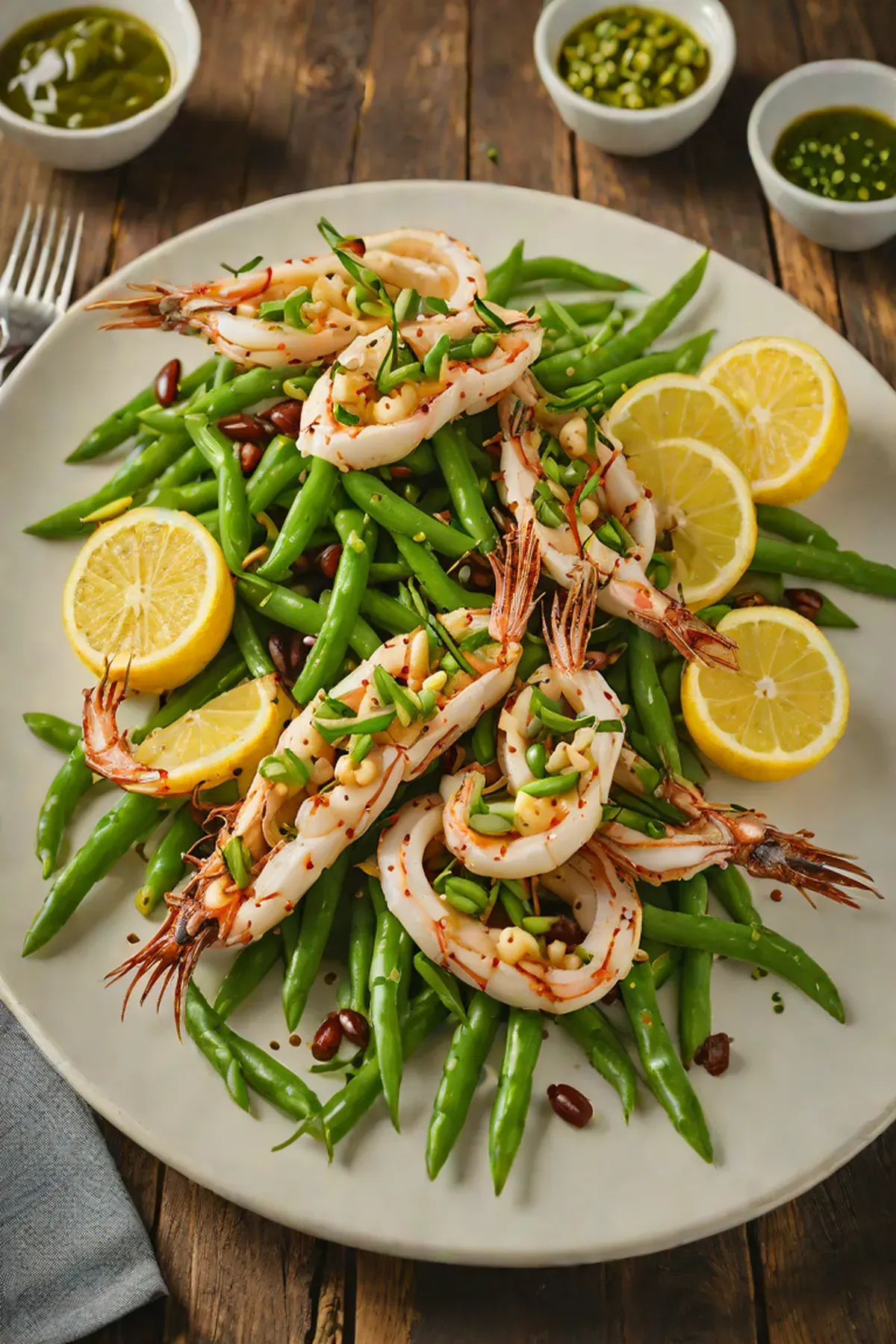 Grilled Squid with Green Bean and Garlic Oil