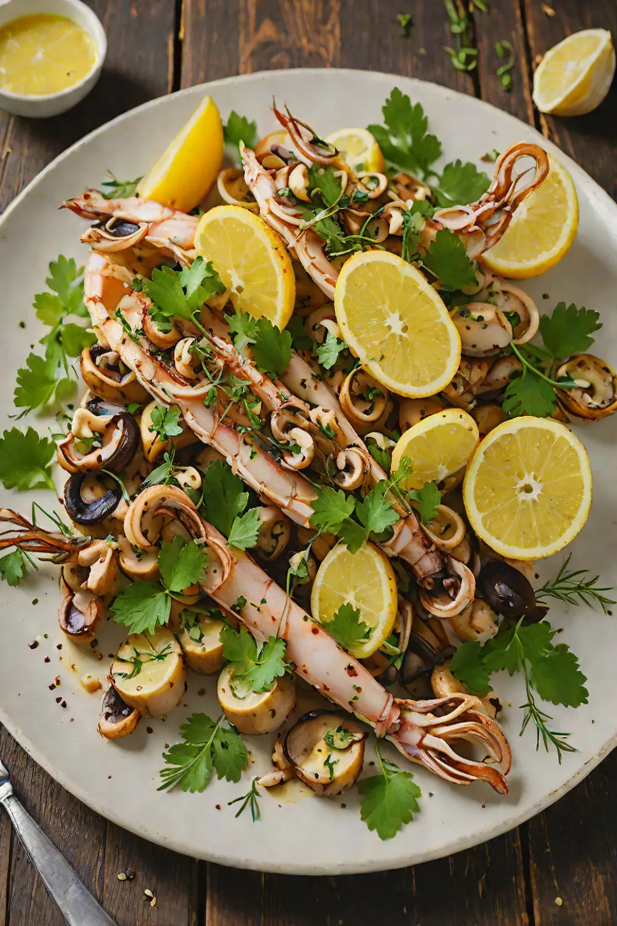 Grilled Squid with Mushroom and Garlic Herb Butter
