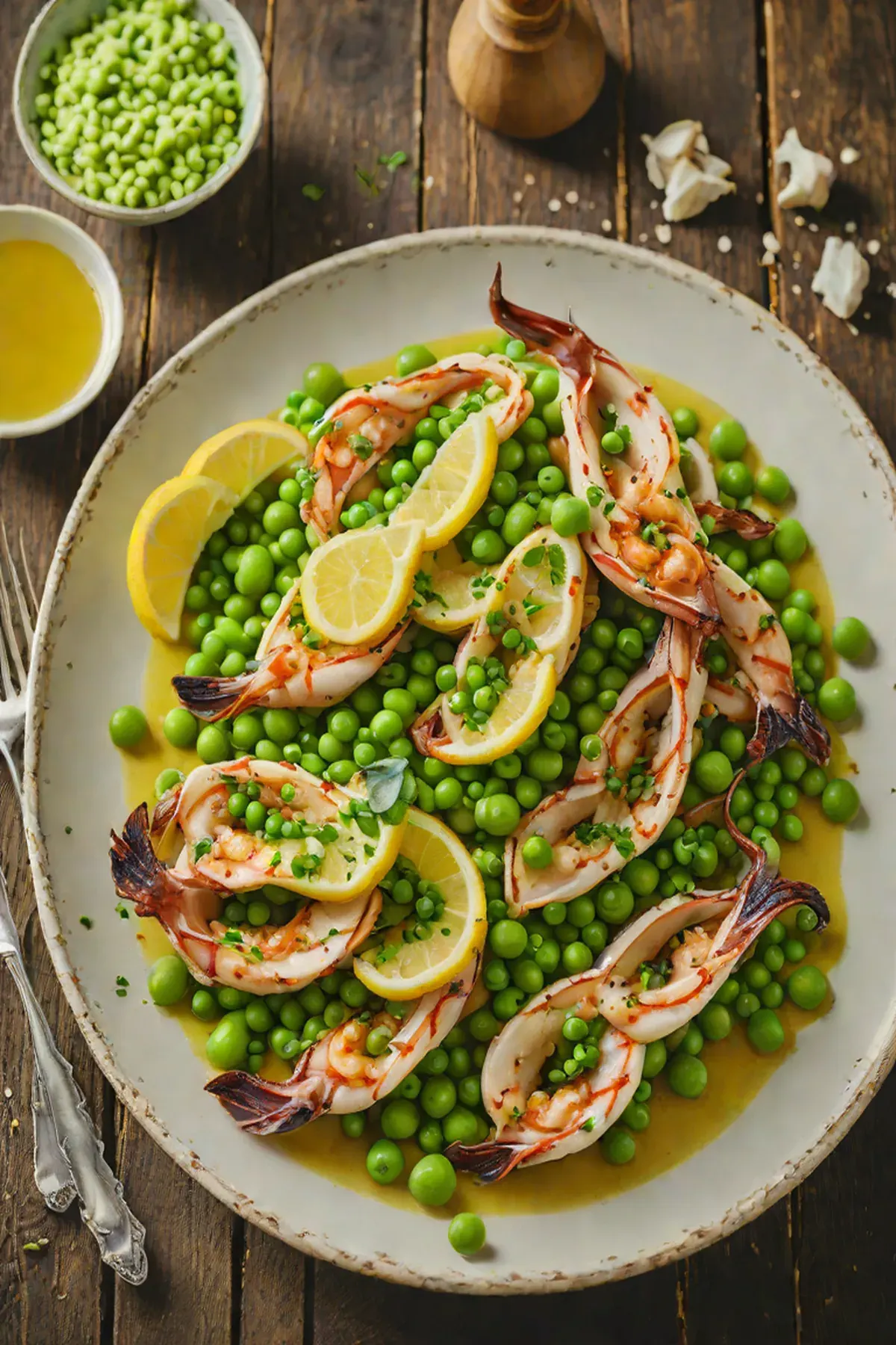 Grilled Squid with Pea and Garlic Butter Sauce