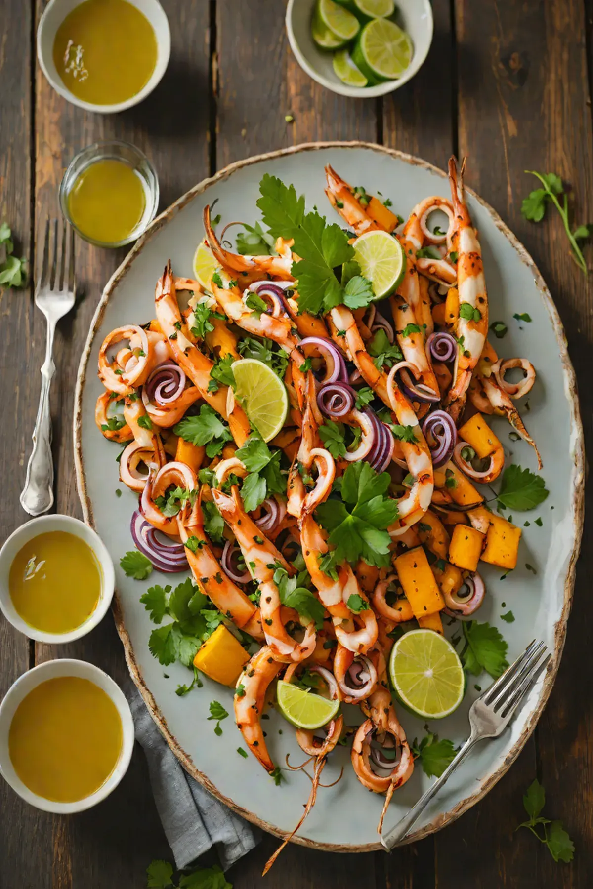Grilled Squid with Sweet Potato and Cilantro-Lime Glaze
