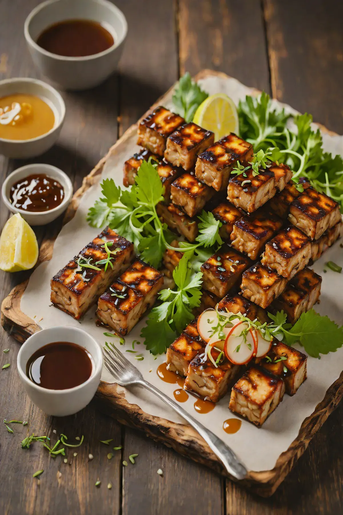Grilled Tempeh with Daikon and Miso Glaze