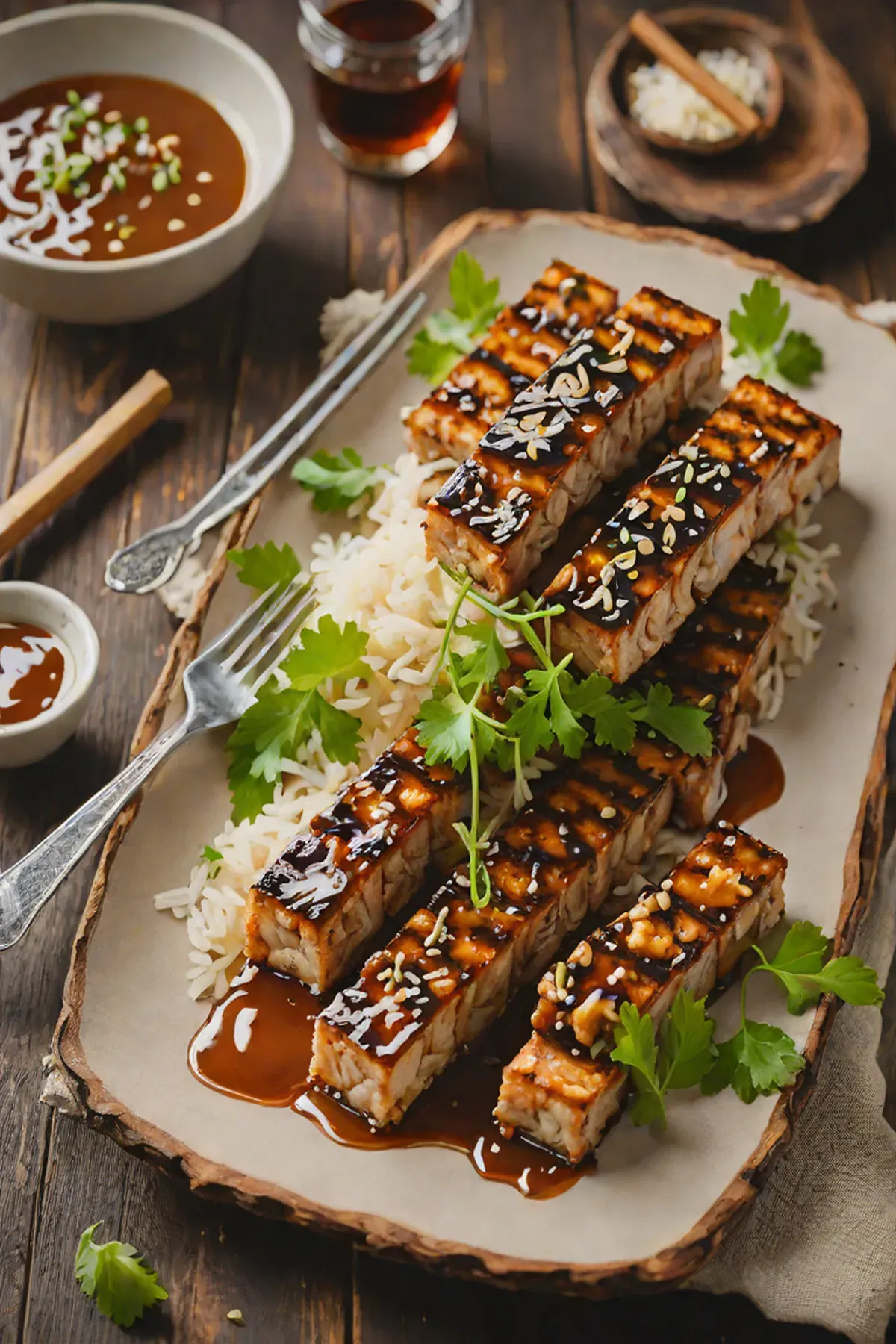 Grilled Tempeh with Mushroom and Miso Glaze