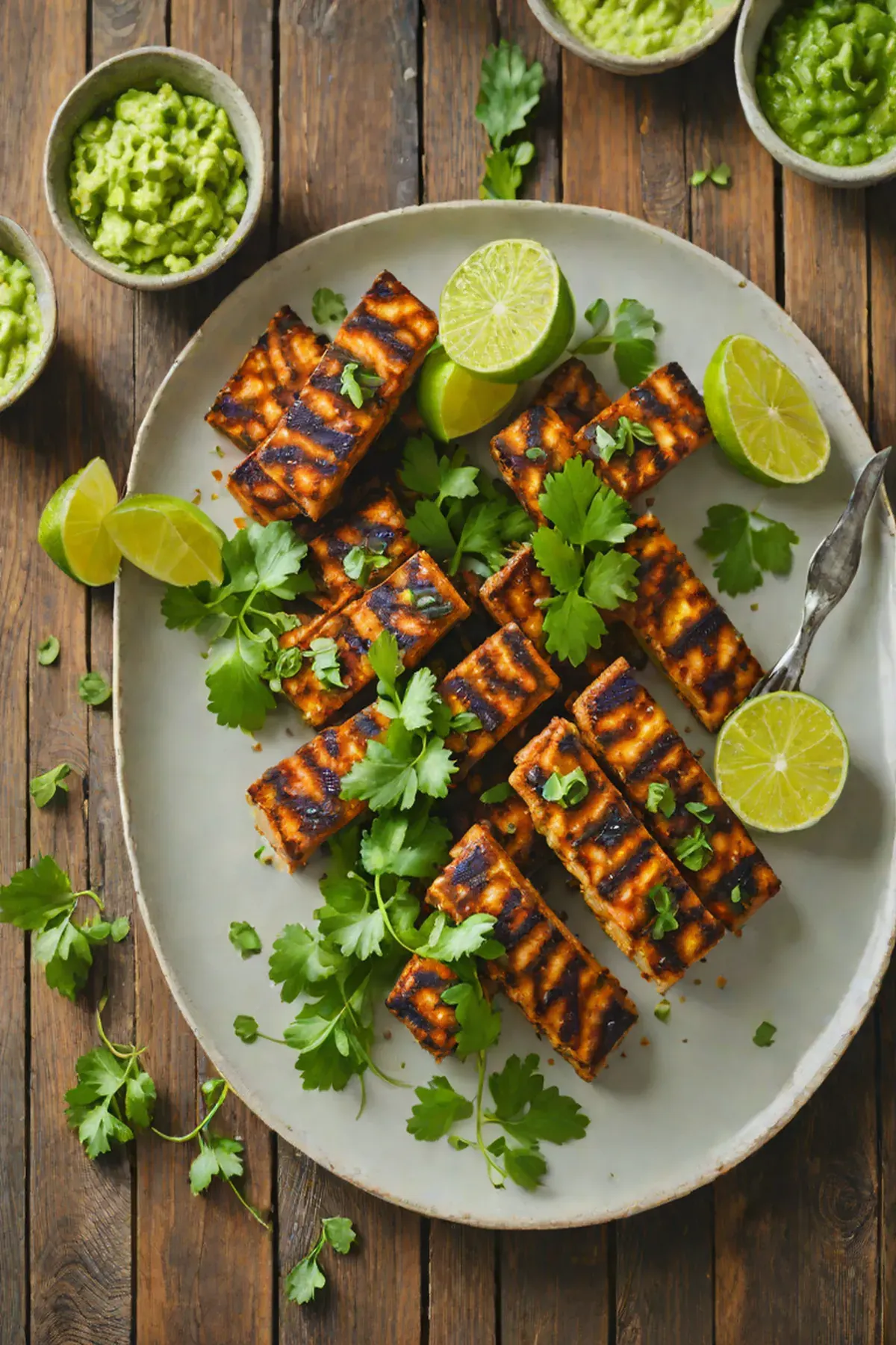 Grilled Tempeh with Plantain and Cilantro-Lime Sauce