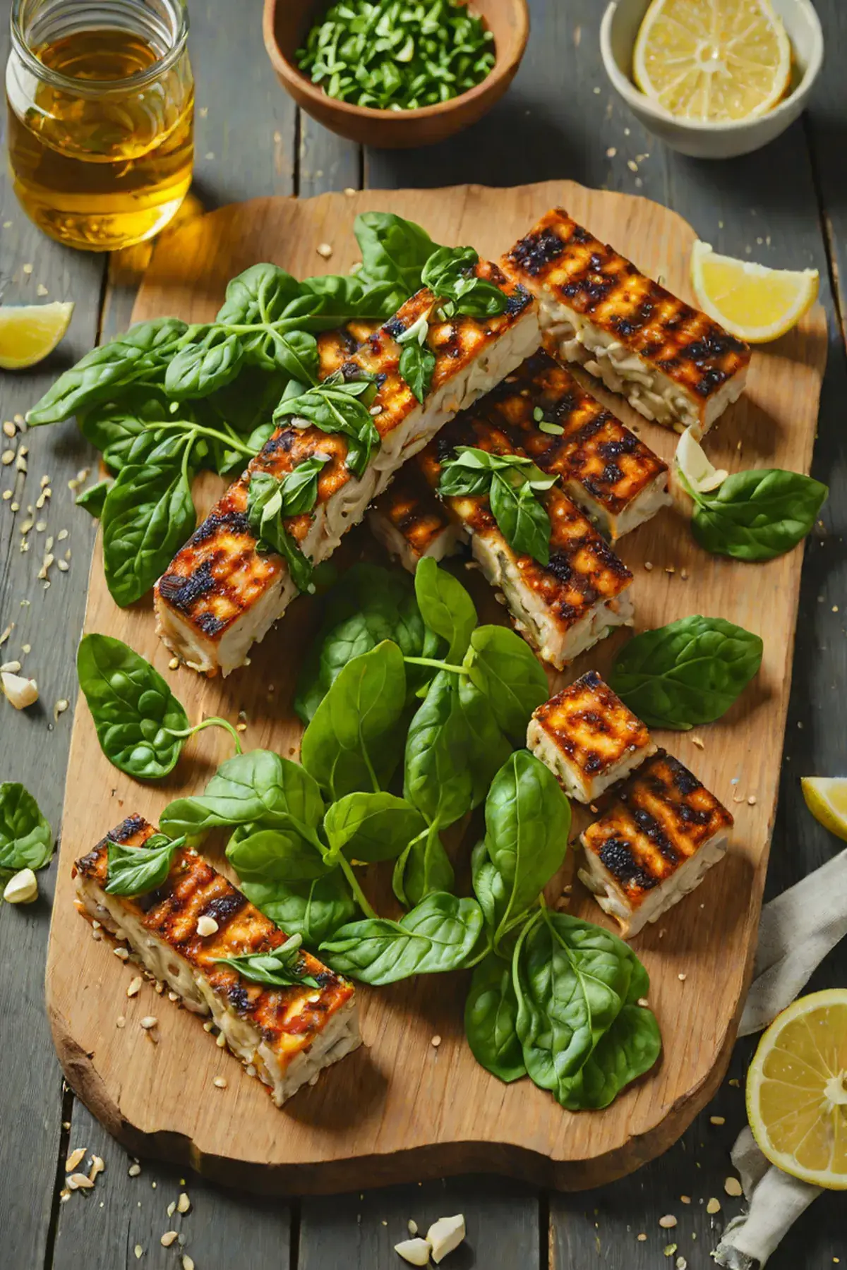 Grilled Tempeh with Spinach