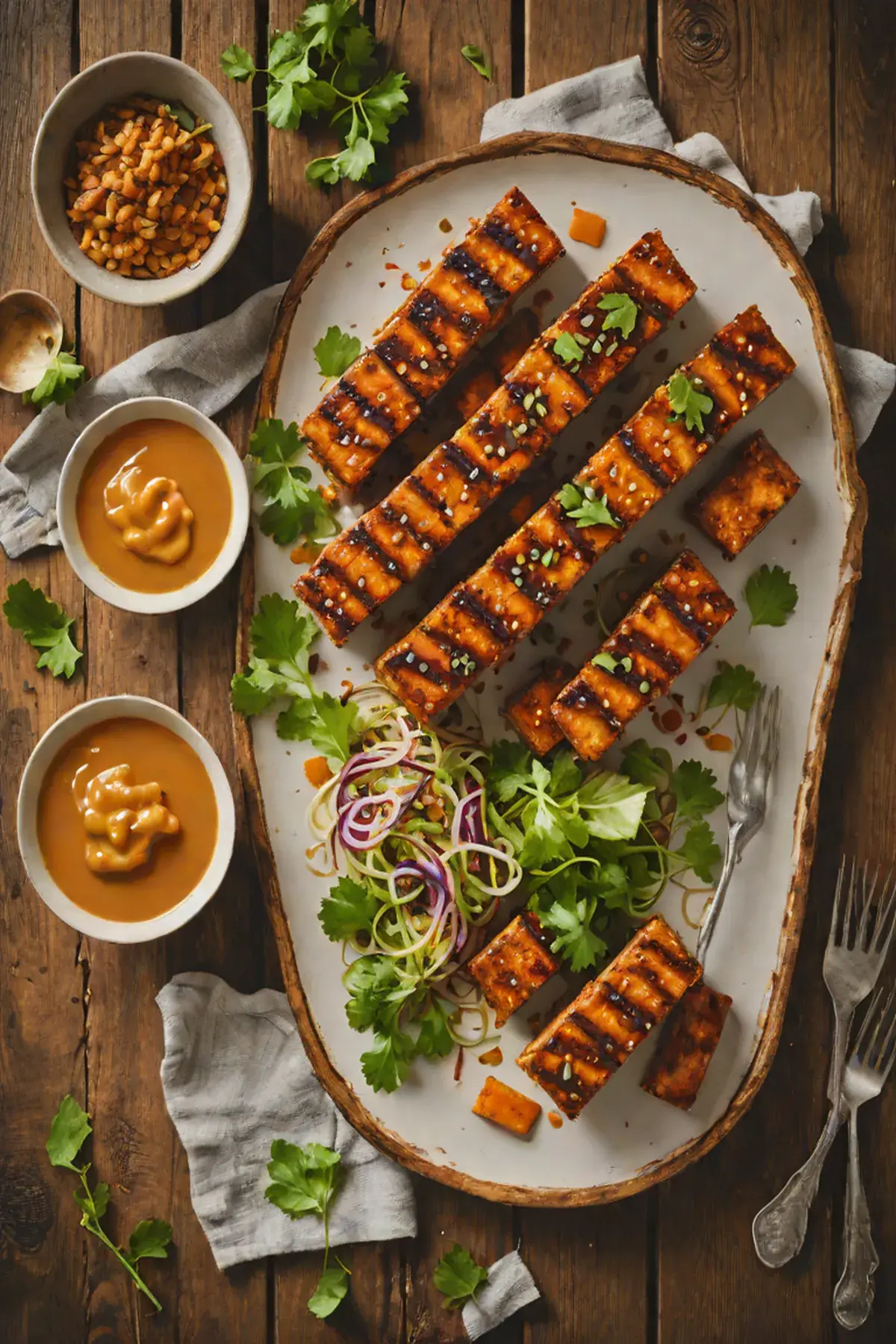 Grilled Tempeh with Sweet Potato and Miso-Ginger Glaze