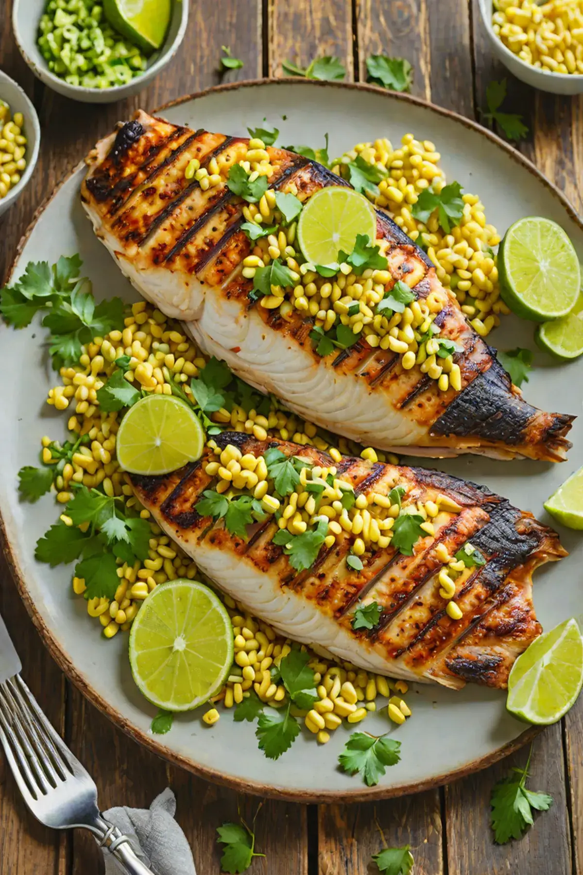 Grilled Tilapia with Charred Corn and Cilantro Lime Butter
