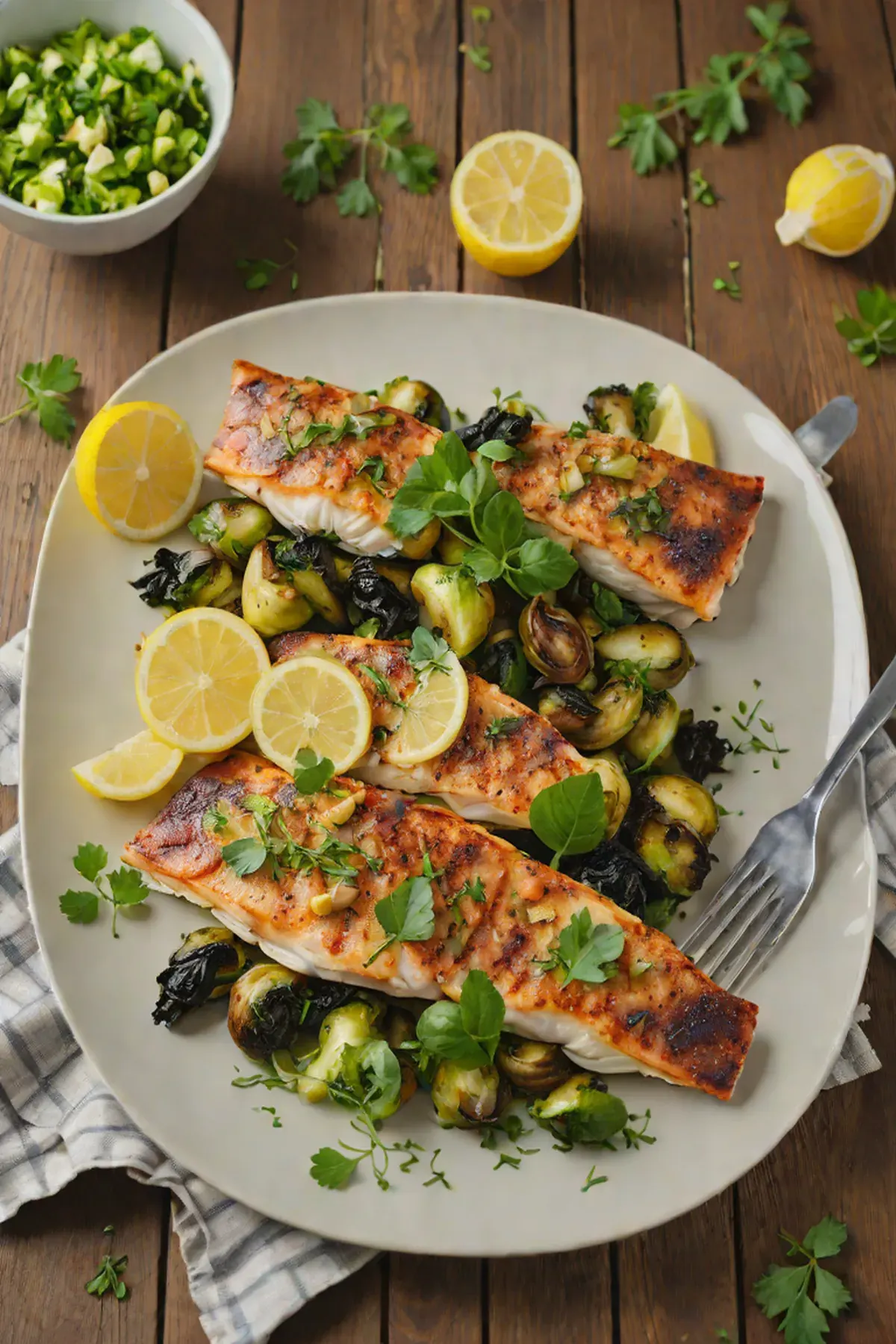 Grilled Tilapia with Crispy Brussels Sprouts and Lemon-Herb Butter