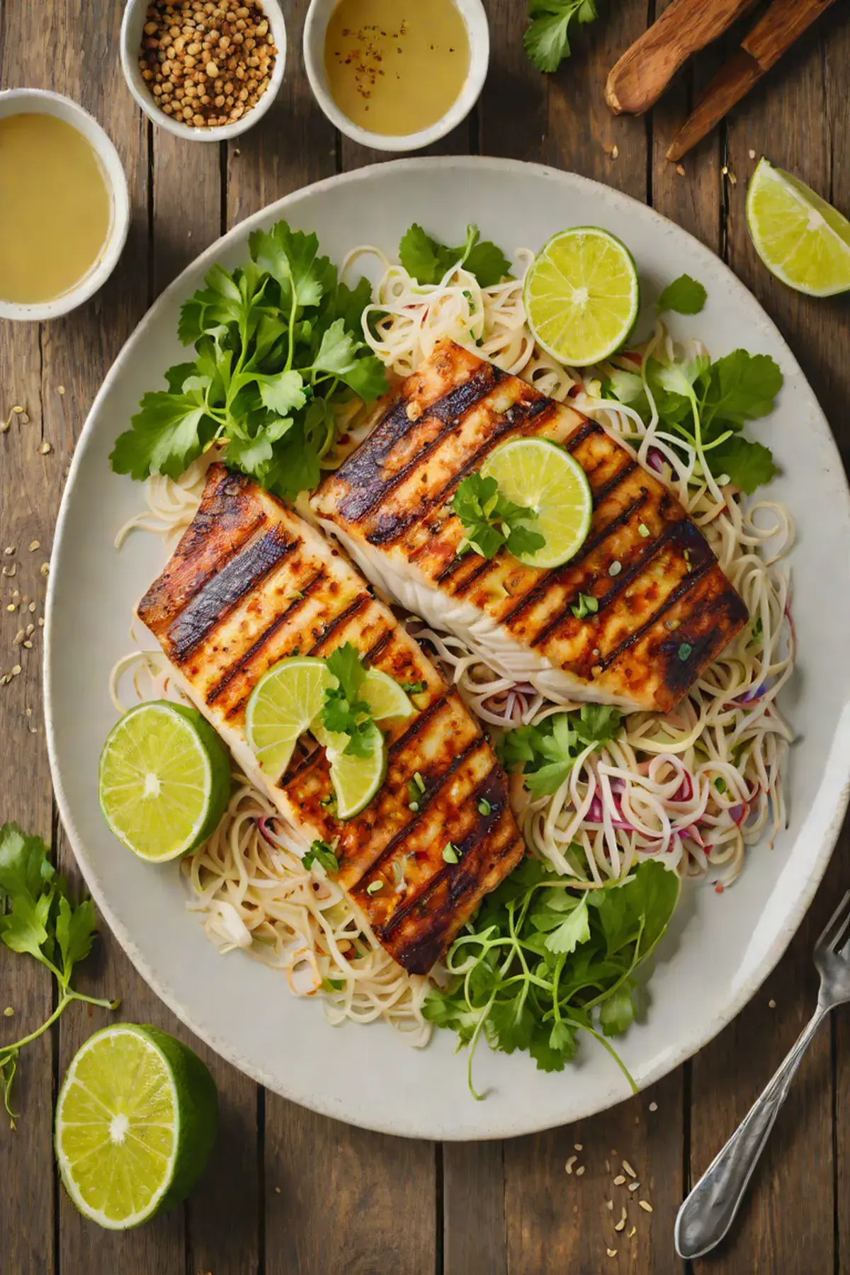 Grilled Tilapia with Daikon Radish Slaw and Ginger-Lime Glaze