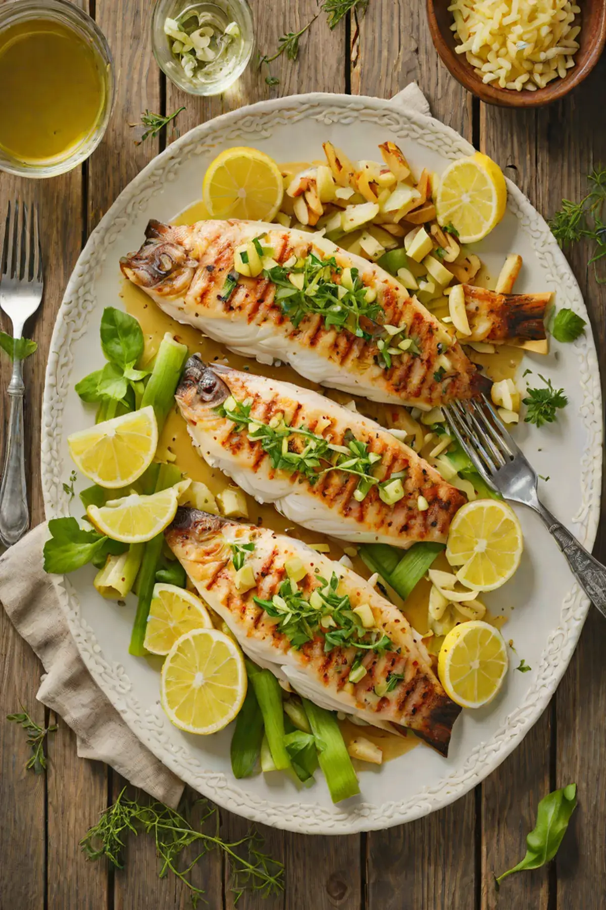 Grilled Tilapia with Leek and Lemon Butter Sauce